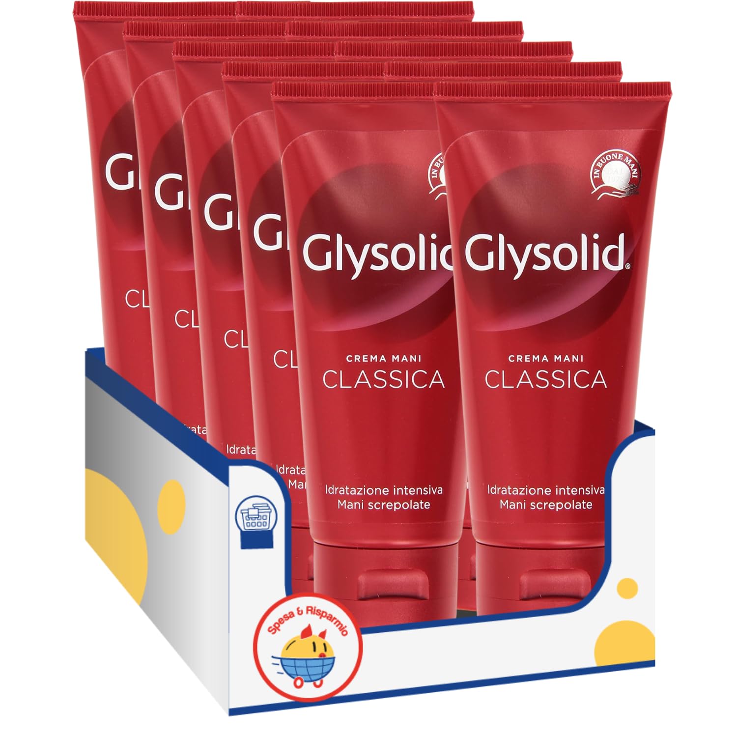 Crema Mani Idratante Intensiva con Glicerina – Formula Classica per Mani Secche e Screpolate – 100ml kit con Spugna Brandizzata SPESA & RISPARMIO Inclusa – Variazioni 4/6/8/10 Pezzi (10)