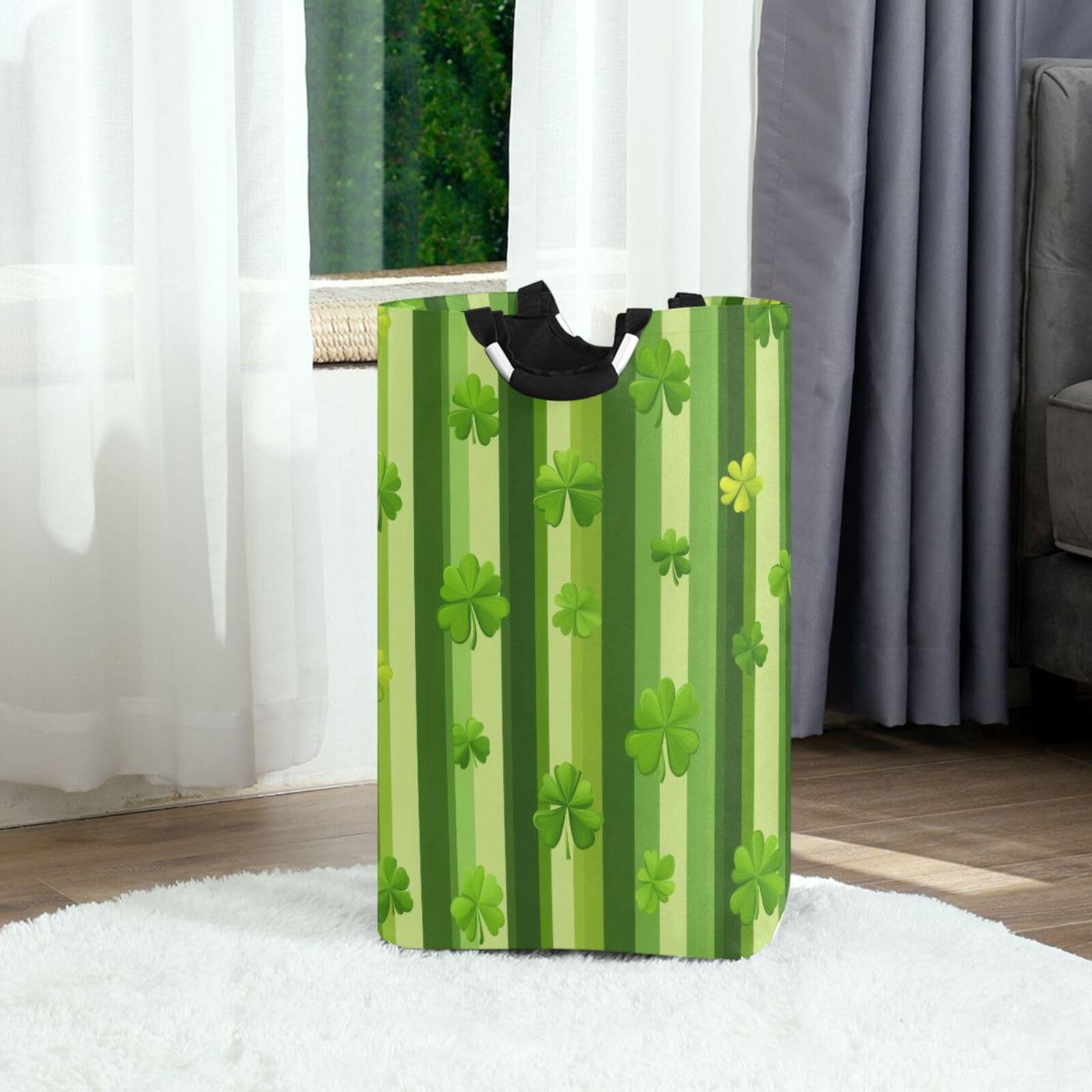 Jihqo Laundry Hamper Basket St Patrick's Clover Pattern Collapsible Nursery Storage Bin Waterproof Clothing Baskets for Home Bedroom Bathroom Washing Room