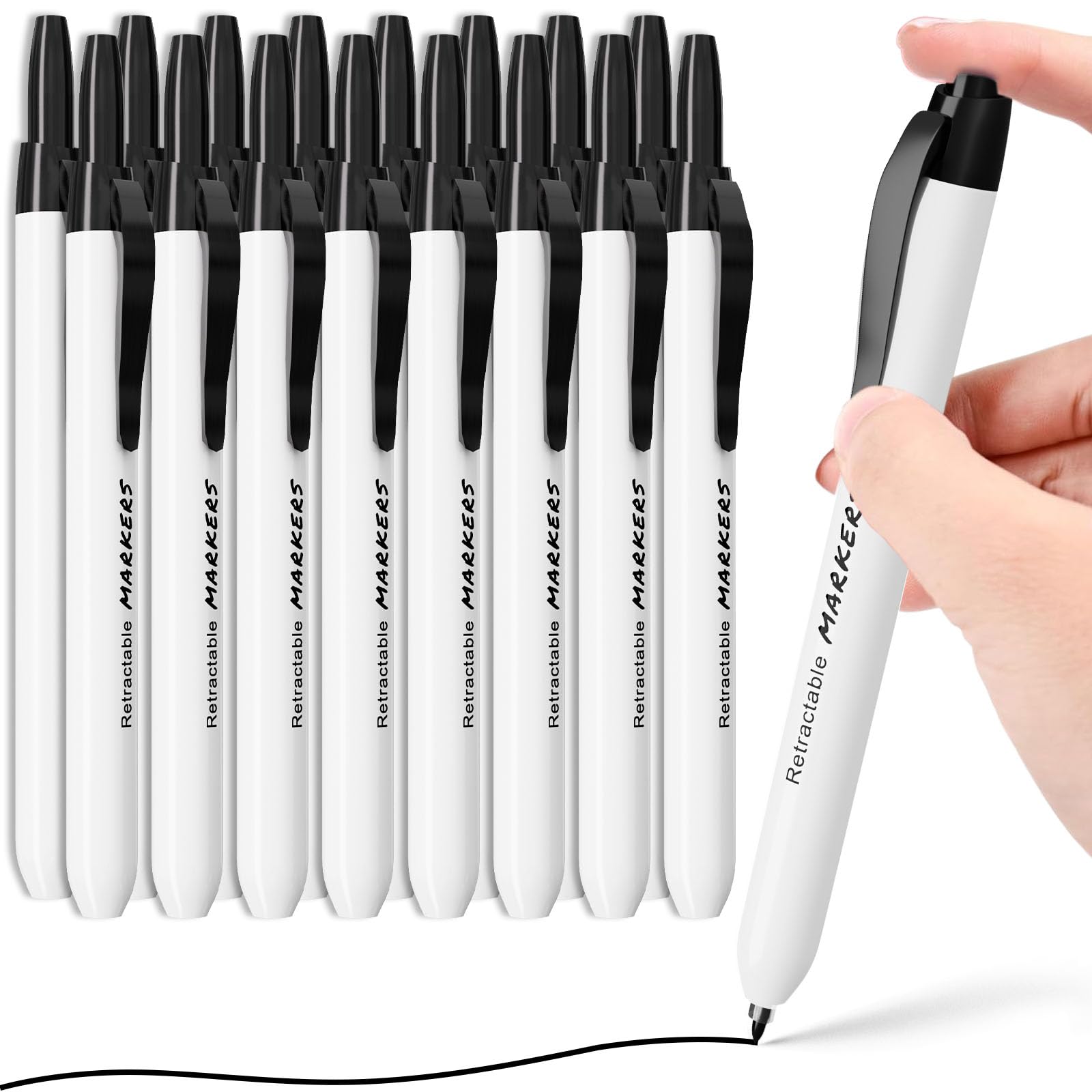 Celepen Click Retractable Markers, 16pcs Fine Point Marker Pens Clickable Black Markers Pens, Low Odor Marker Back to School Supplies Set, Smudge Free Markers Office Supplies for School, Office, Home
