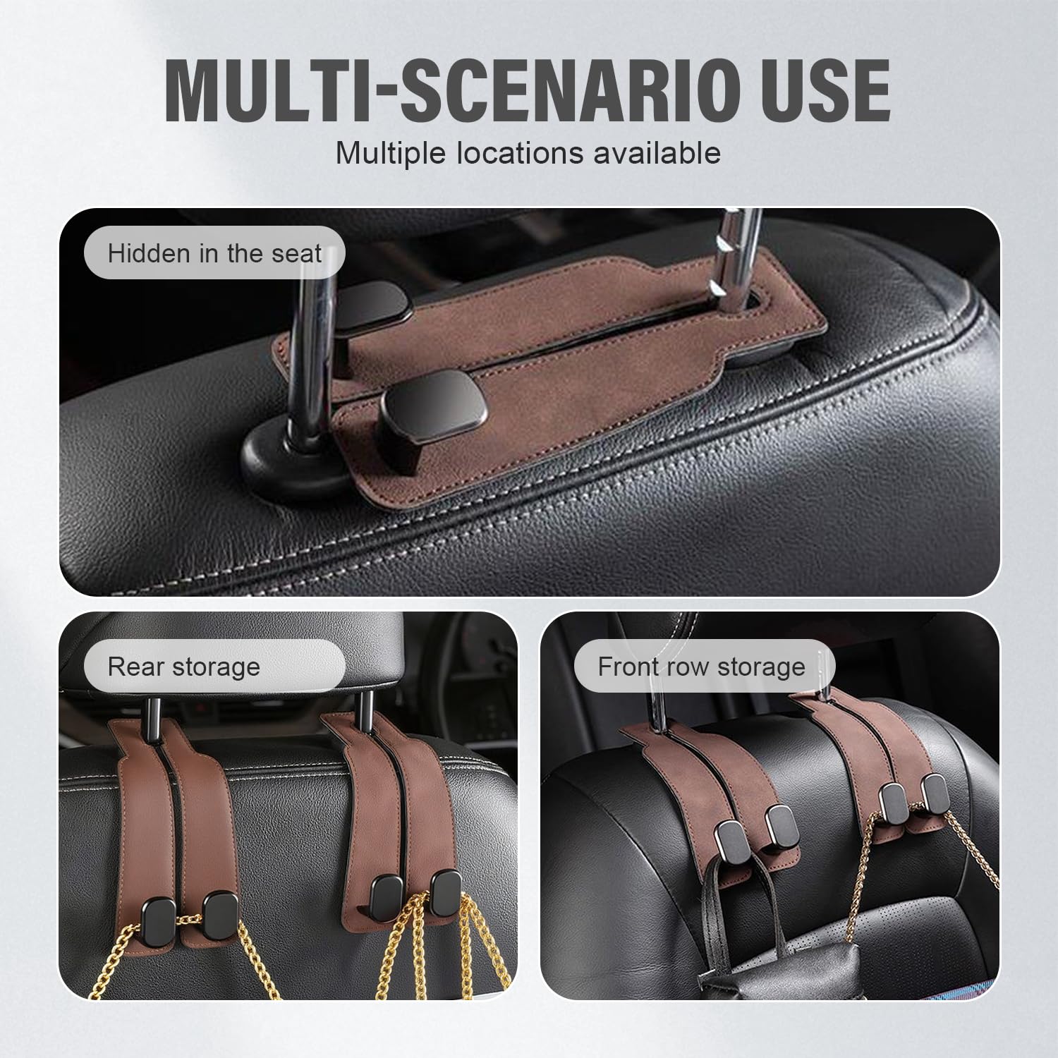 Mloiex Headrest Hooks for Car Car Seat Hooks for Headrest 2025 New Twin Hook Leather Car Headrest Hangers — view 6