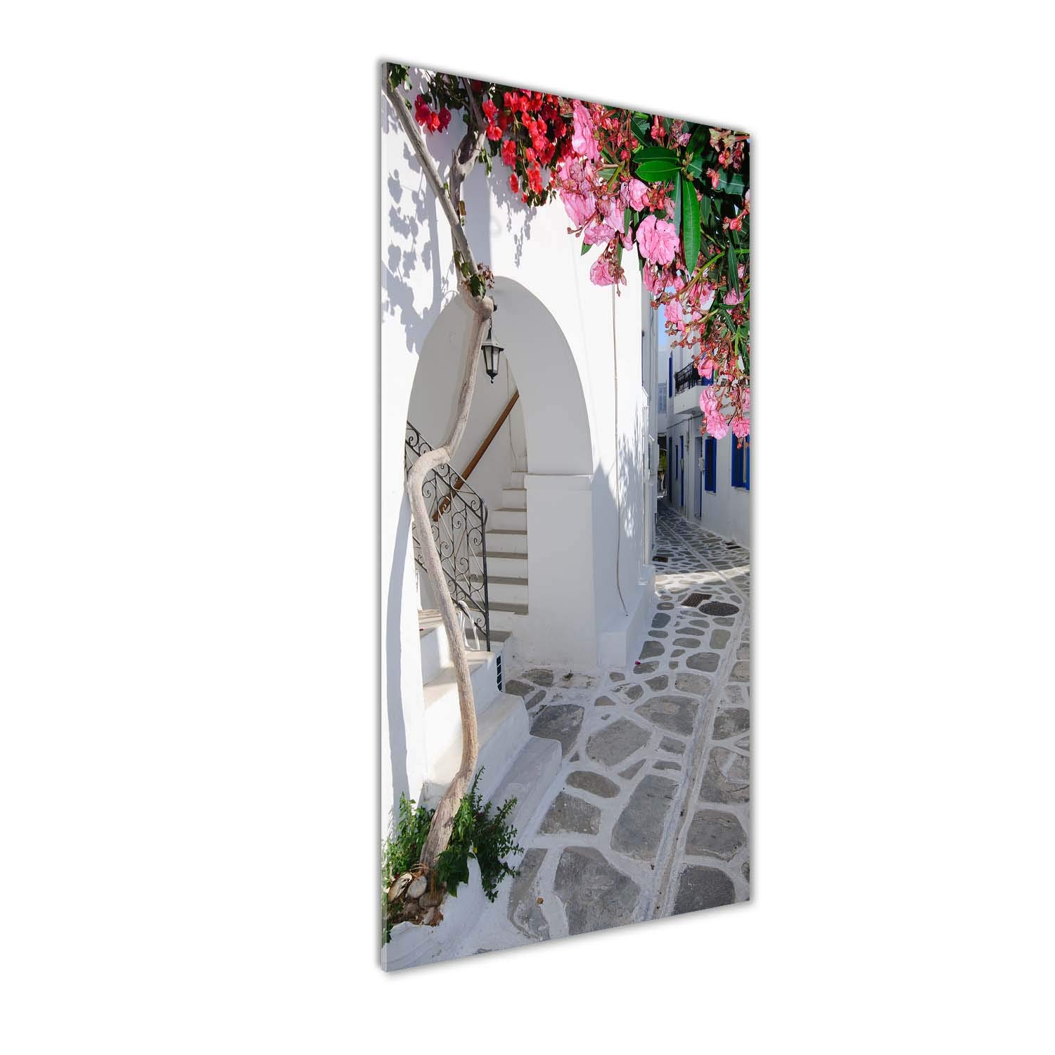 Image sur verre acrylique Tulup pour illuminer un couloir sombre avec un village grec