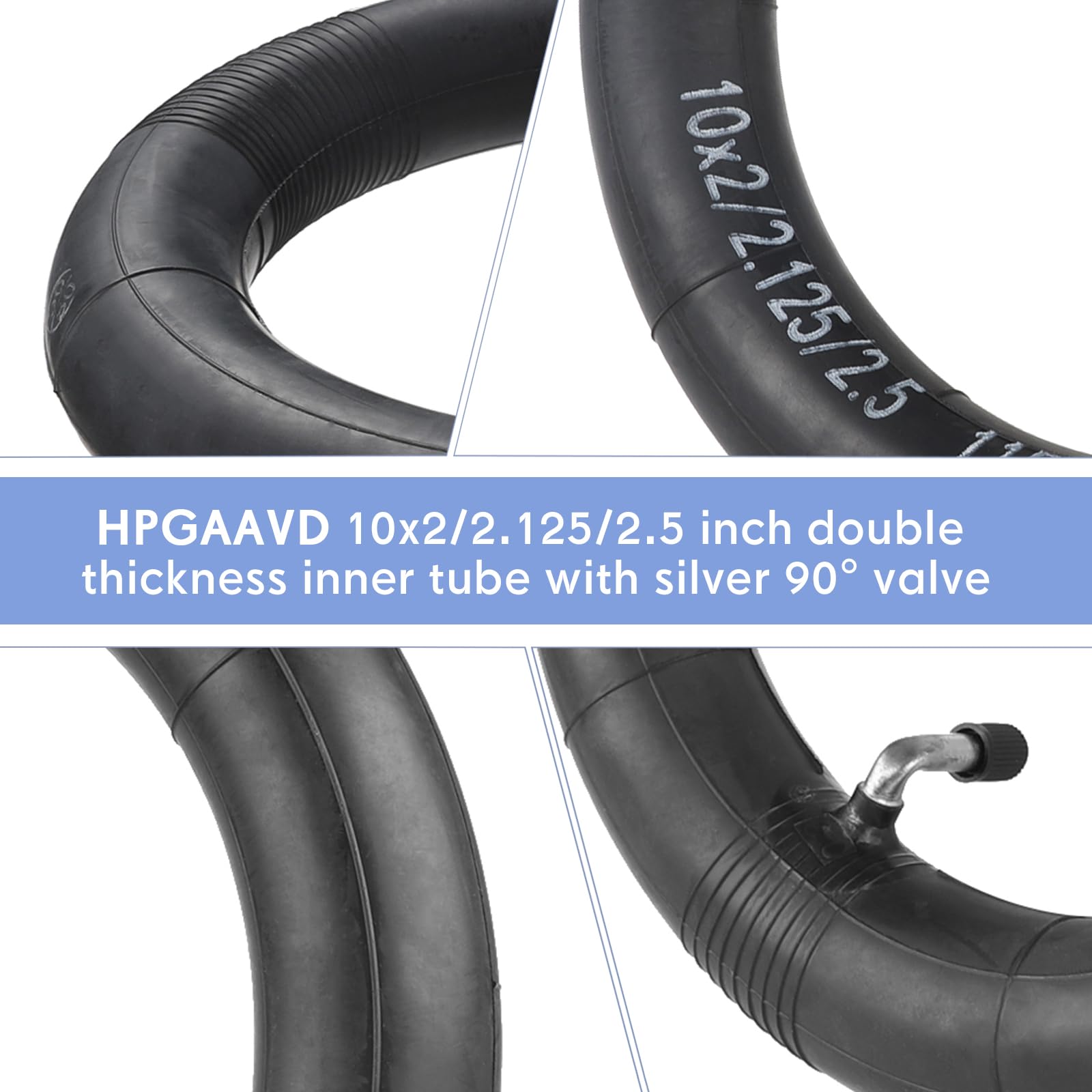 HPGAAVD 10x2.125 Chambre à Air pour Trotinette Electrique,10 Pouces Double épaisseur Renforcée Chambre à air pour 10×2/2.125/2.5 Pouces Trotinette, Chambre à air de Rechange avec Valve Coudée à 90