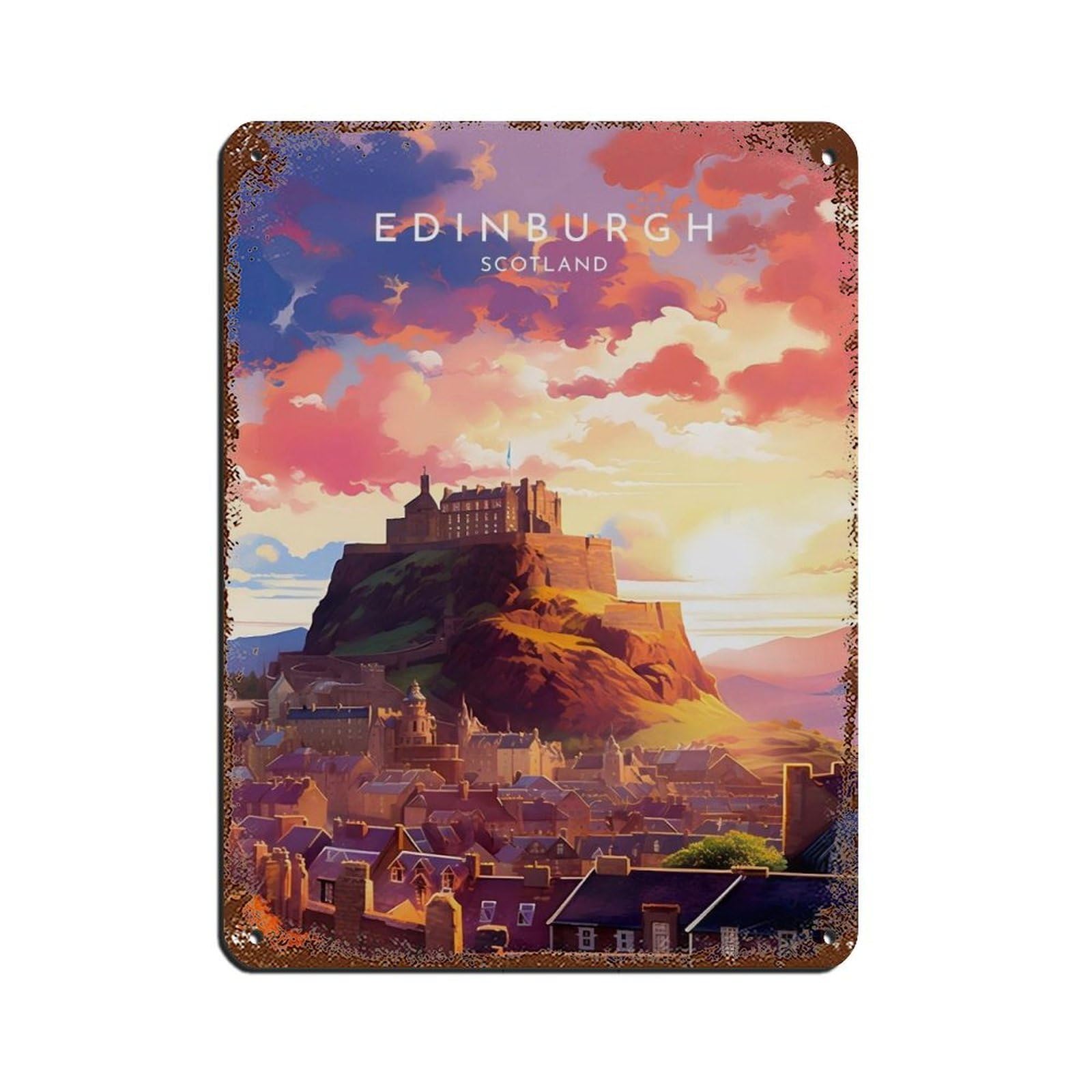 Lxwnze 30L X 40W Cm Edinburgh Travel- Scotland Retro Poster Metal Tin Sign Chic Art Retro Iron Painting Bar People Cave Cafe Family Garage Poster Wall Decoration 12X16inch(30X40cm)