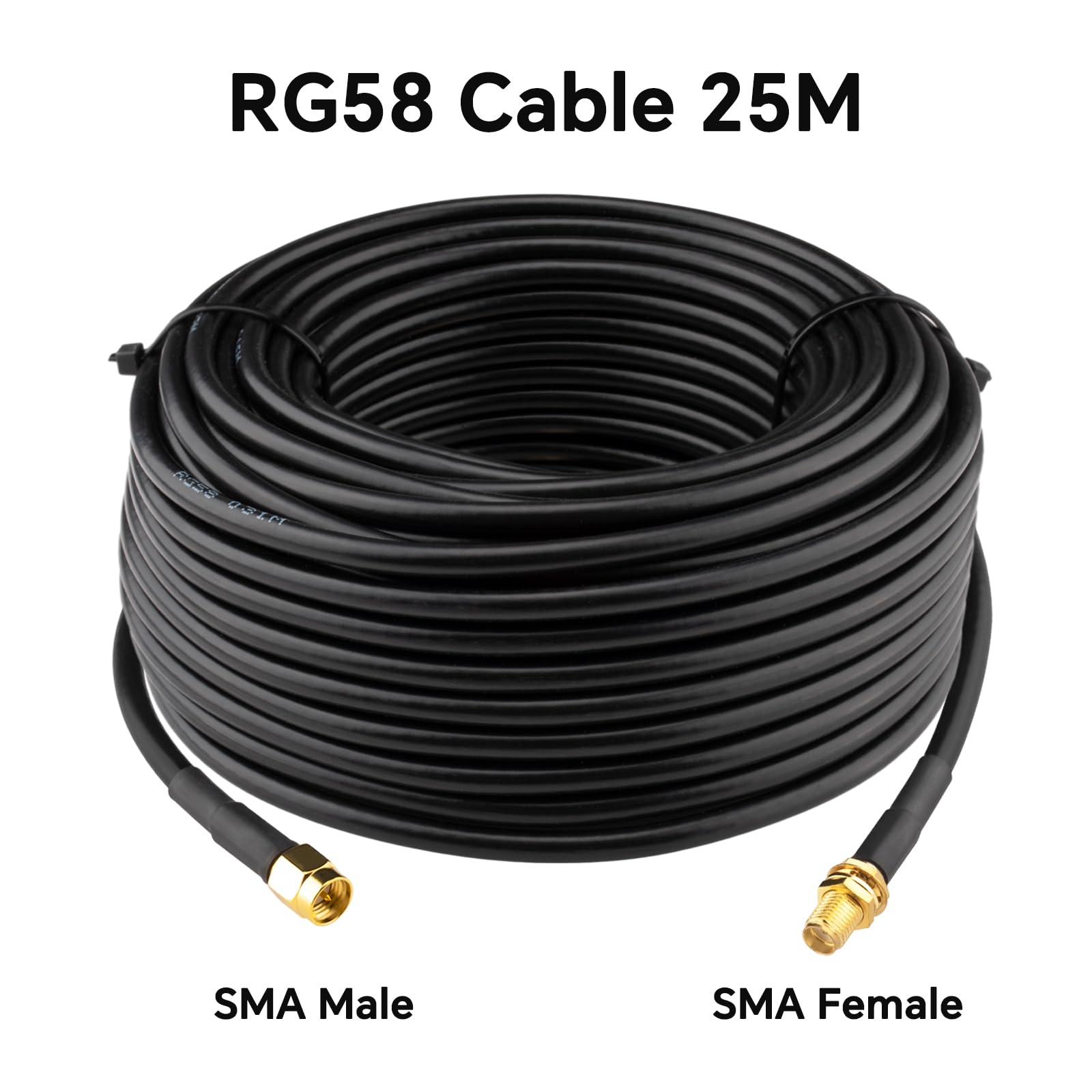Cable SMA Macho Hembra 25 Metros RG58 50 Ohms Extensión de Baja Pérdida para Antena WiFi, Enrutador 3G 4G LTE, LAN Inalámbrico, GPS (No para TV)