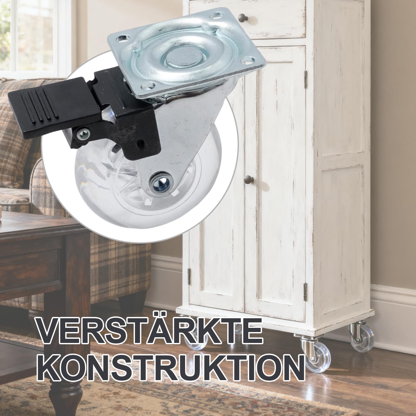 8er Set Möbelrollen, 50mm Lenkrollen mit Bremse, Tragfähigkeit 160 kg 360°Drehung, Schwerlastrollen Klein, für Palettenmöbel, Couchtische