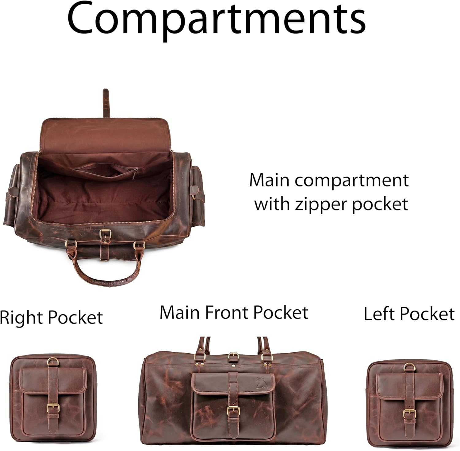 Leather Duffle Bags for Men - 24 Inch Full Grain Leather travel bag, leather overnight bag, Mens Leather Bag, Carry On Leather Weekender Bag, Airplane Leather Luggage Duffel Gym Bag