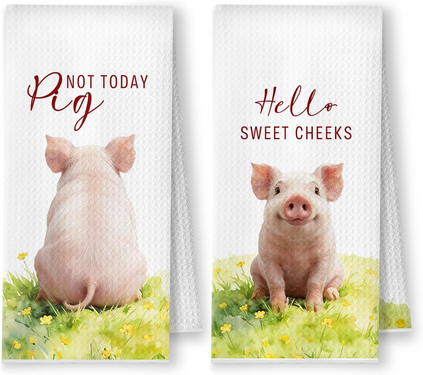 Grass Wildflower Pig Bathroom Hand Towels, Gifts for Pig Lovers, Rustic Farmhouse Animal Decorative Hand Towels for Bathroom Washroom Restroom Toilet, 16x24 Inch Set of 2