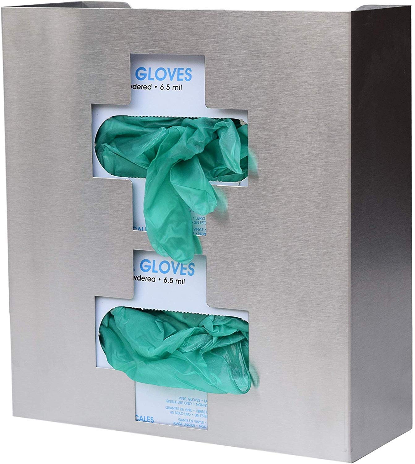 Omnimed American Made Double Glove Box Holder (Medical Cross) 11" H X 10" L X 3.75" W, Stainless Steel