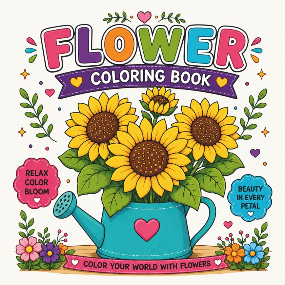 Flower Coloring Book for Kids and Adults: Relax Color Bloom, color your world with flower coloring book