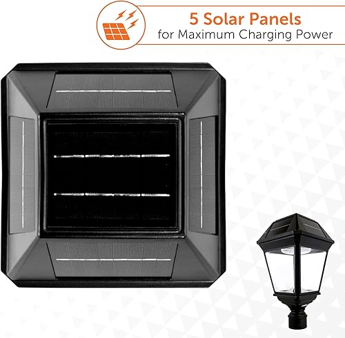 Miniatura 7 de Gama Sonic Imperial III - Lámpara de poste solar, aluminio y vidrio negros, lámpara para exteriores, temperatura de color dual de 300 lúmenes,