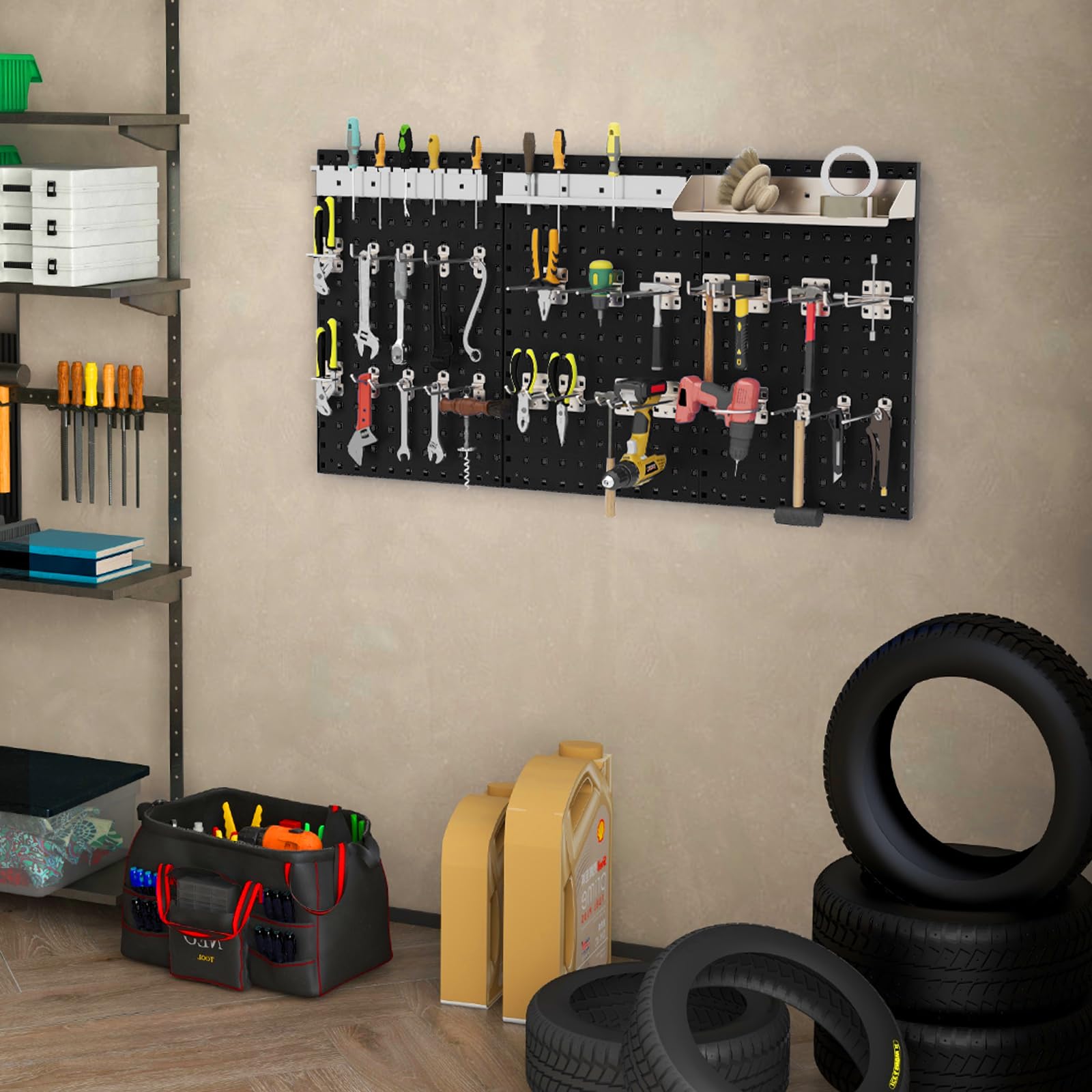 SOARS Porte Outils Mural 120 X 60 CM, 3 Panneaux Perforé (Noir)