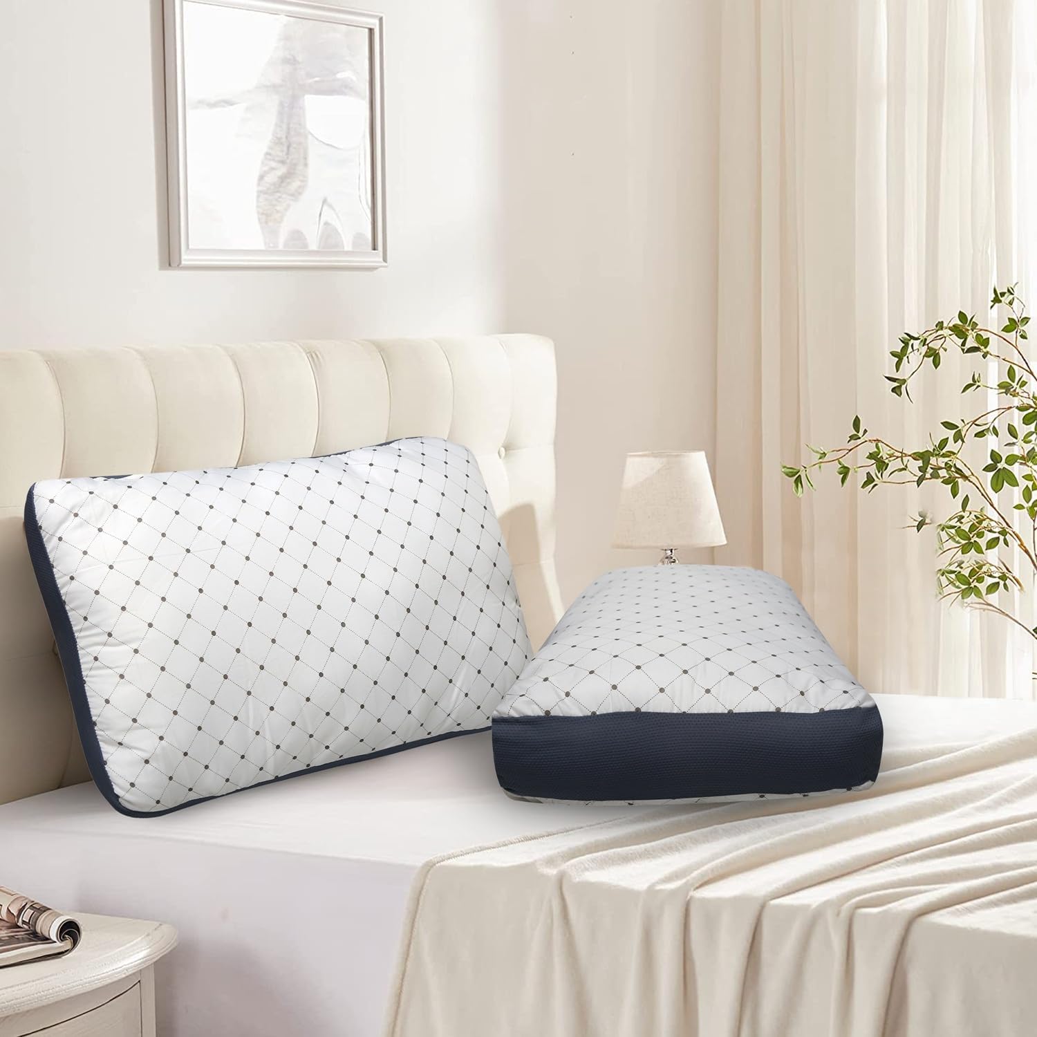 Premium Hotel Quality Soft Polyester Blend Fiber Pillow, Set of 2 Size 17x27 Inches (Grey)