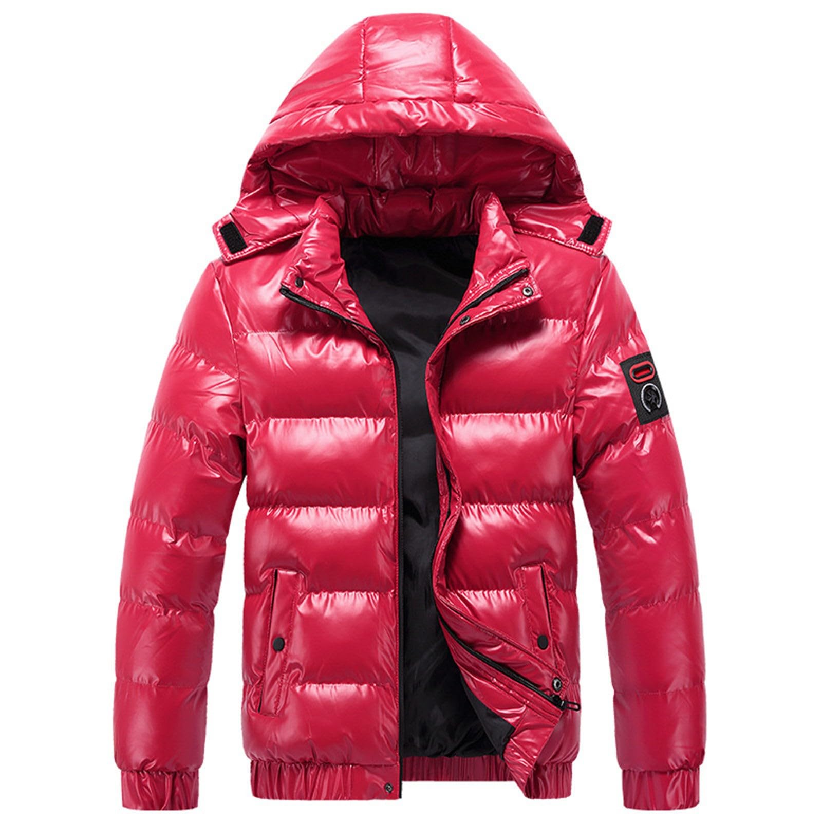 Generisch Doudoune brillante pour homme avec col montant Veste thermique Parka chaude Manteau à capuche en métal brillant Veste d'hiver d'hiver épaisse à manches longues Manteau d'hiver avec fermeture
