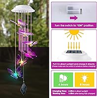 Vista 5 de Carillón de viento solar con mariposas, regalos para mamá y mujeres, carillón de viento LED brillante con cambio de colores para exteriores con 4