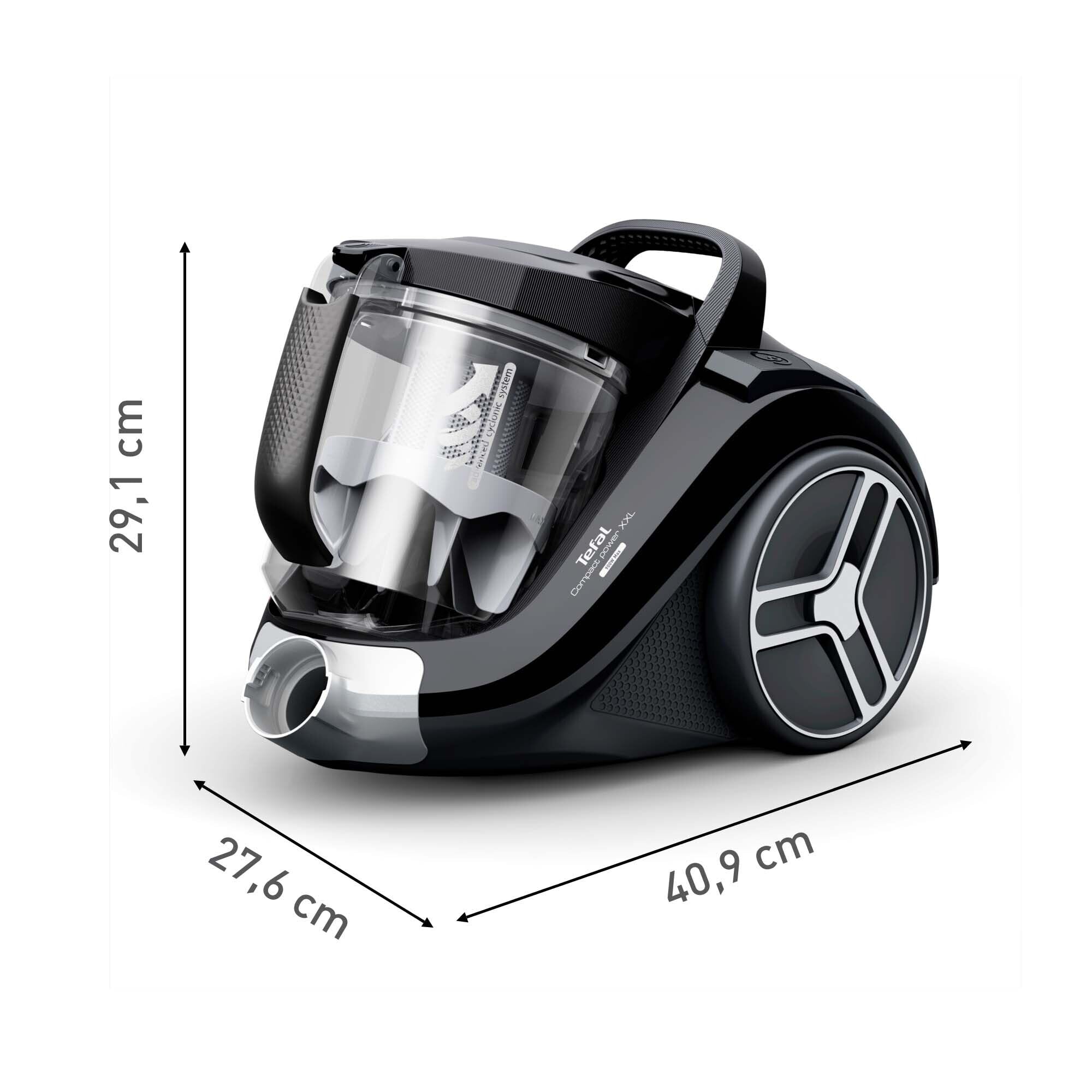 Tefal Compact Power XXL - Aspirador ciclónico de animal para coche, sin bolsa, color negro, recipiente de 2,5 L, alcance de 8,8 m