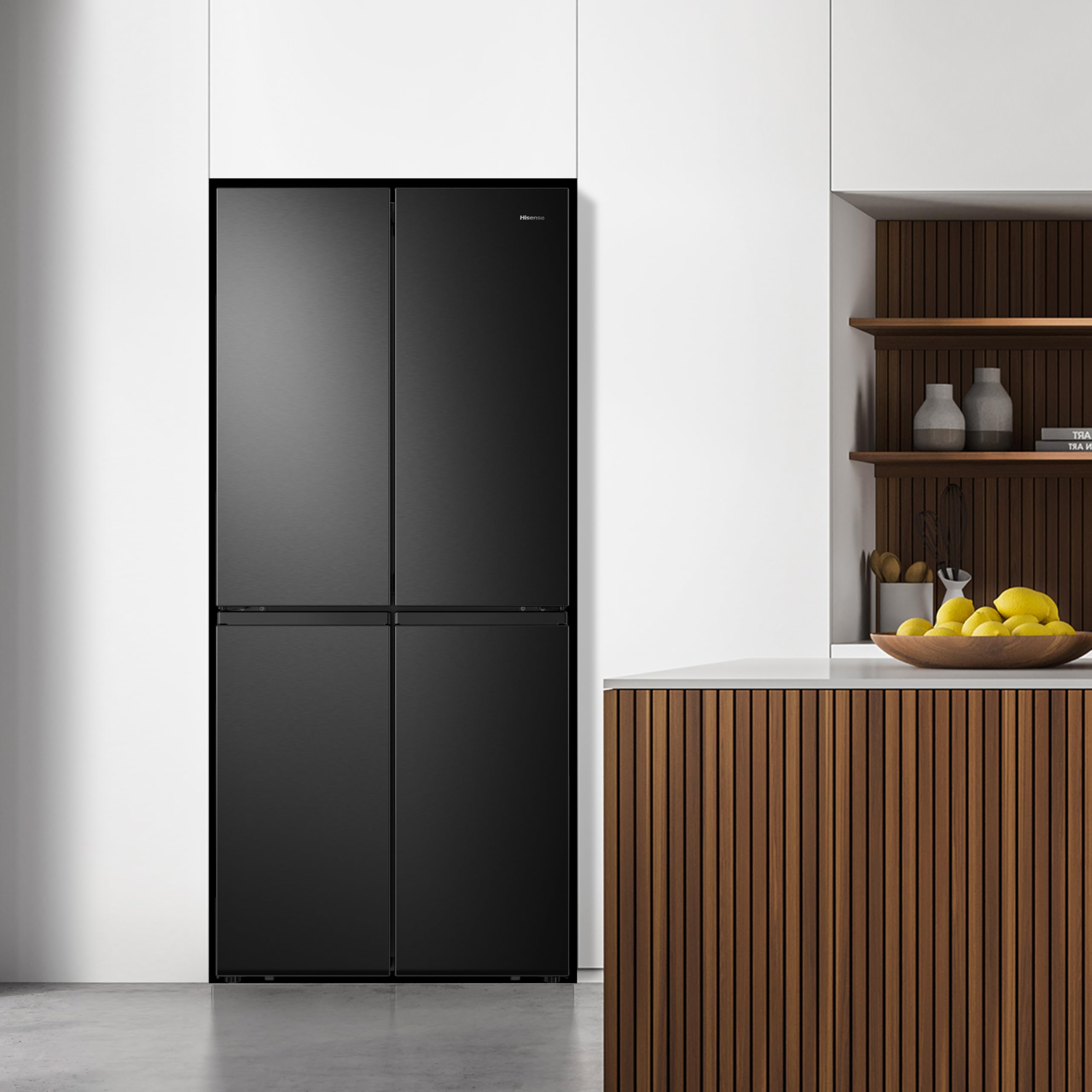 Hisense RQ563N4SF2 Cross Door Kühl-Gefrierkombination/ NoFrostPlus/ Inverter-Kompressor/ HolidayMode/ SuperCool/ 181 cm/ Kühlteil 294 l/ Gefrierteil 160 l/ 40 dB/ 279 kWh/ Jahr/ Schwarz