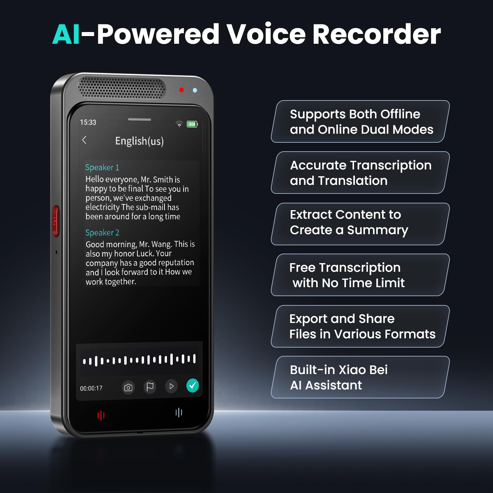 Note AI Digitales Diktiergerät mit kostenloser Transkription,Zusammenfassung,Übersetzung Online Offline Arbeit,Unterstützung von 134 Sprachen,AI Recorder für Vorlesungen,Meetings,Black