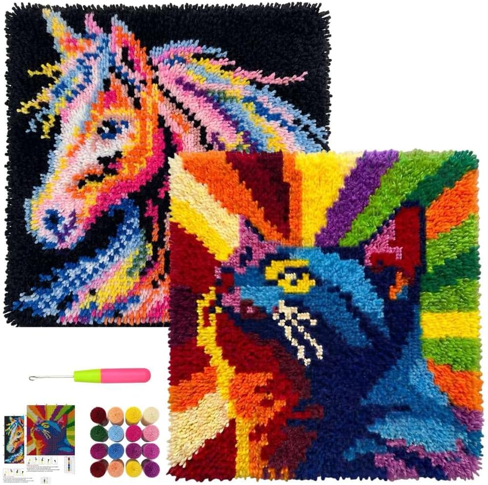 Latch Hook Kits for Adults - Beginner Latch Hook Kit Dragonfly Cushion Craft Set - Decorative Pillow Yarn Pack and Tool for Relaxing DIY Rug Making Kit Art