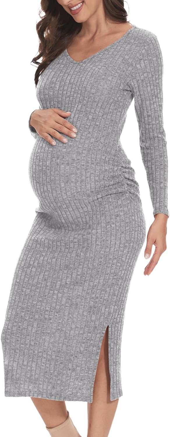 Long Sleeve Maternity Sweater Dress for Fall Winter Baby Shower & Photoshoot - Women's Pregnancy Maternity Dresses