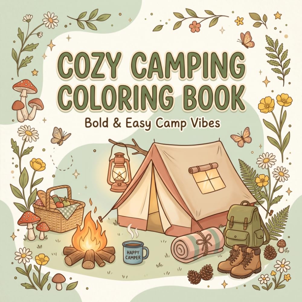 Cozy Camping Coloring Book: Bold & Easy Camp Vibes with Tents, Lanterns, Wildflowers, Forest Finds & Cozy Outdoor Scenes