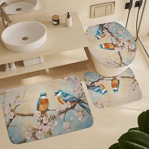 Miniatura 6 de Dunmat - Juego de 4 cortinas de ducha de acuarela con diseño de pájaro, flores botánicas, ramas de árbol, pájaros azules, juego de decoración de