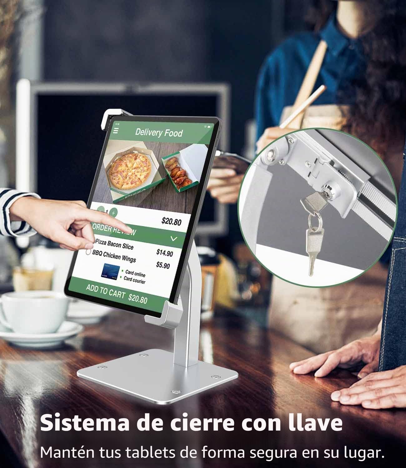 Soporte para Tableta Antirrobo, Aluminio Soporte iPad Antirrobo para Escritorio Quiosco Minorista, Candado de Seguridad y Llave, para iPad Pro 12.9 13, iPad Air, Galaxy Tab, Tabletas 9-14"