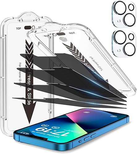 Paquete de 4 protectores de pantalla de privacidad para iPhone 13 6.1 pulgadas con 2 protectores de lente de cámara, protección contra caídas