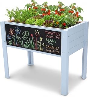 Raised Garden Bed with DIY Chalkboard, 30 x 24 x 18 in, Light Blue | Wooden Elevated Planter Box with Legs for Vegetables, Herbs and Flowers; Suited to Patios, Lawns and Yards