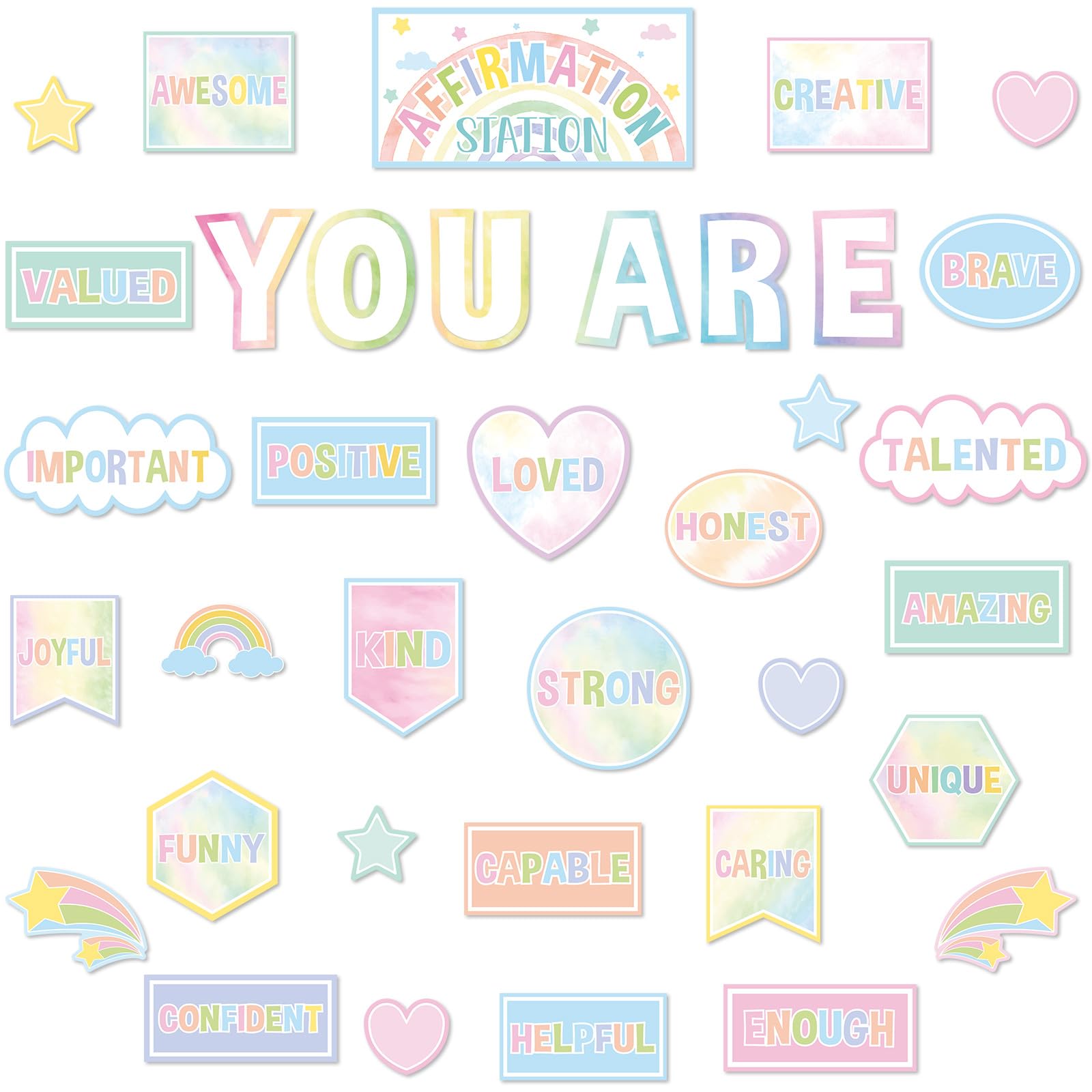 Pastel Affirmation Station Motivational Bulletin Board Set Pastel Rainbow Bulletin Board for Classroom Wall Decor Positive Affirmations Station