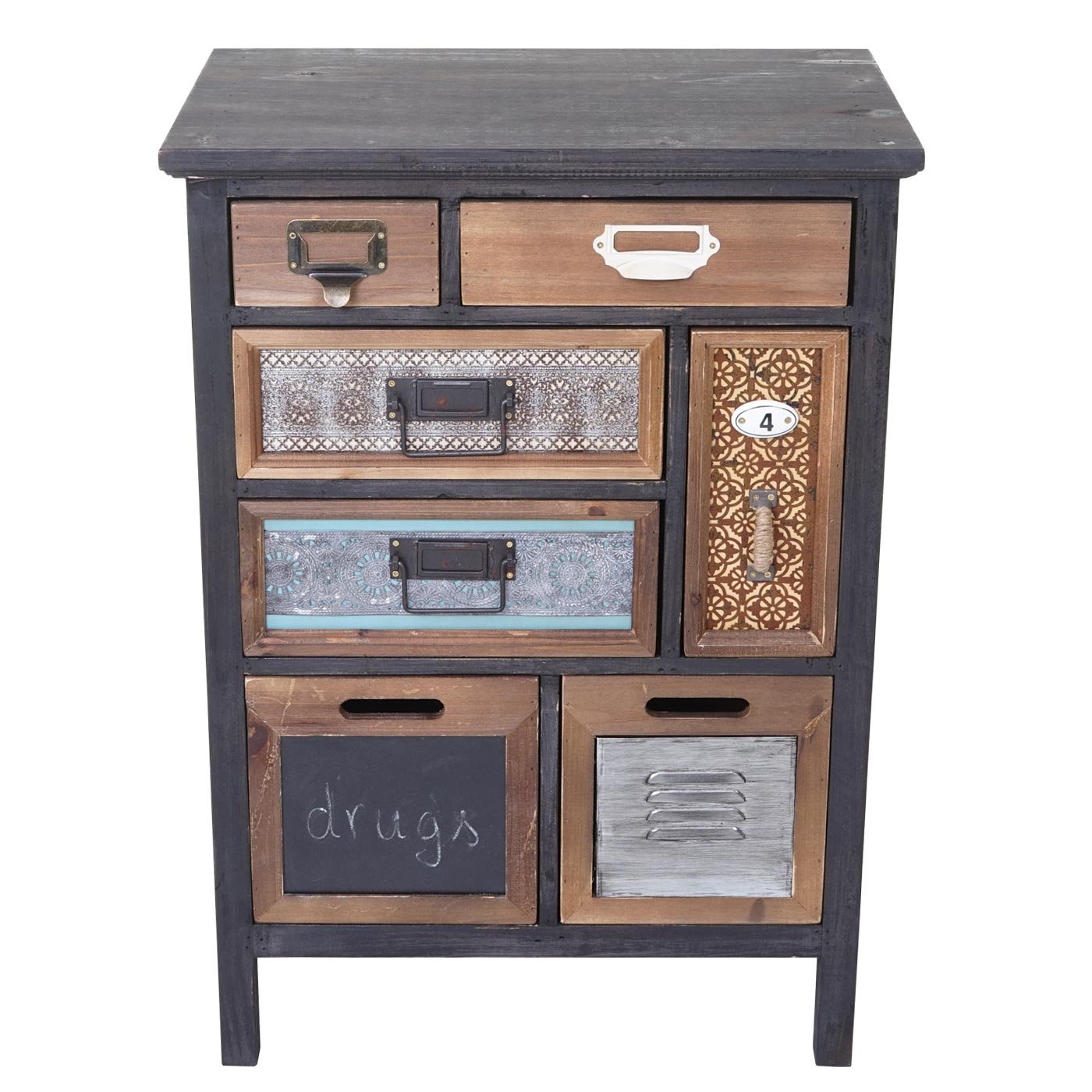 Mendler Apotheker-Schrank HWC-A43, Tanne Holz massiv Vintage, 78x55x35cm | Kommode, Patchwork