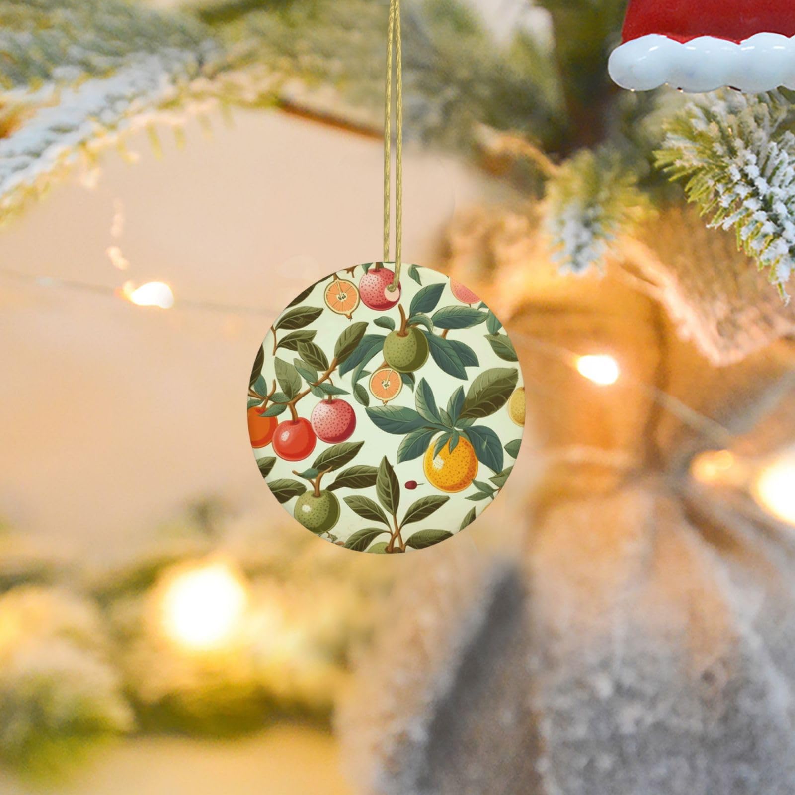 Christmas Ornaments for Christmas Tree Decoration Ceramic Hanging Plants and Fruits Ornament with Gold Ribbon Crafts Round Pendant for Keepsake Gifts Glass Xmas Decor Party Supplies