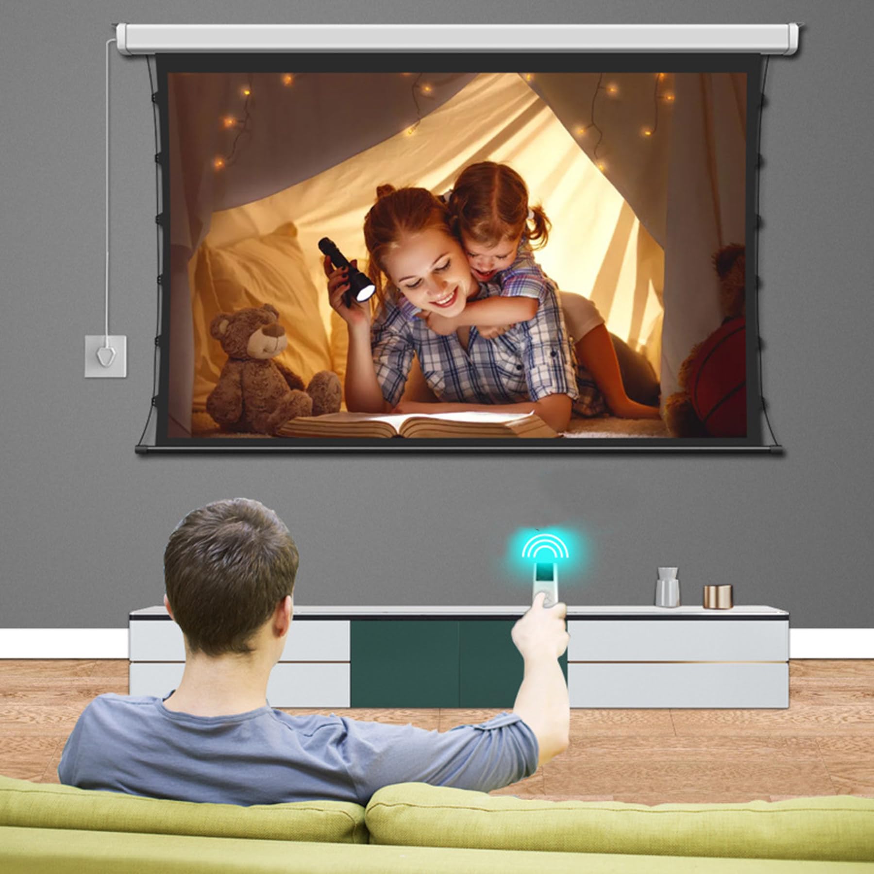 Pantalla De Cine Eléctrica Y Automática para Pared Y Techo, Motorizada De 72-150 Pulgadas, 16:9, 4k HD, Retráctil Y Desplegable, para Oficinas, Aulas, Interiores, con Control Remoto 72inch