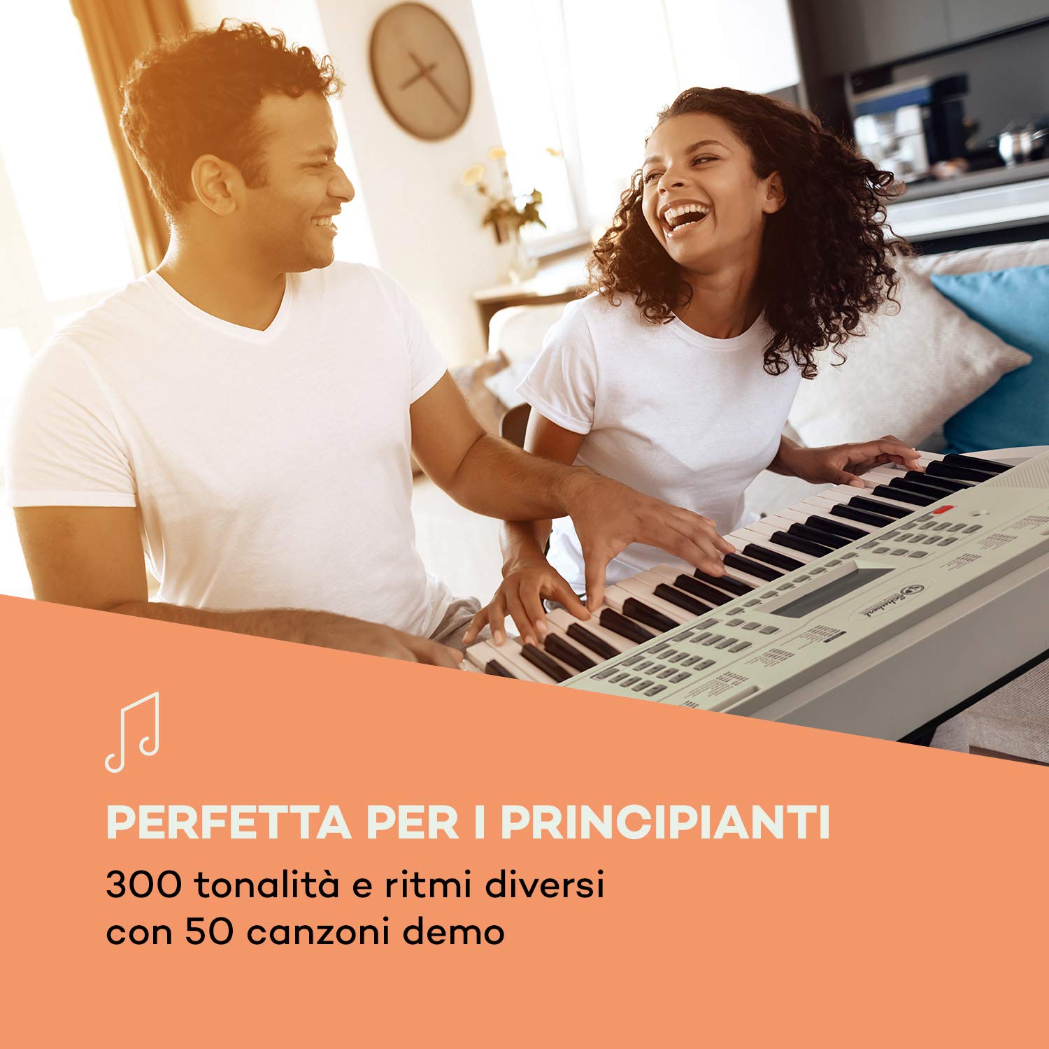 Schubert Etude 61 MK II Digital Keyboard - Tasten-Keyboard, 61 Tasten, Lern- und Aufnahmefunktion, 50 Demo-Songs, 300 Klänge/Rhythmen, Netz- und Batteriebetrieb, inkl. Notenständer, weiß