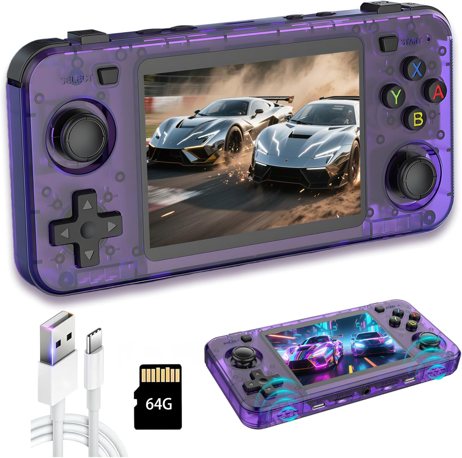 Nuova console da gioco R36H, console portatile per videogiochi con schermo IPS da 3,5", scheda integrata da 128 GB e 20.000 giochi, sistema Open Source Linux (Lila,64g)