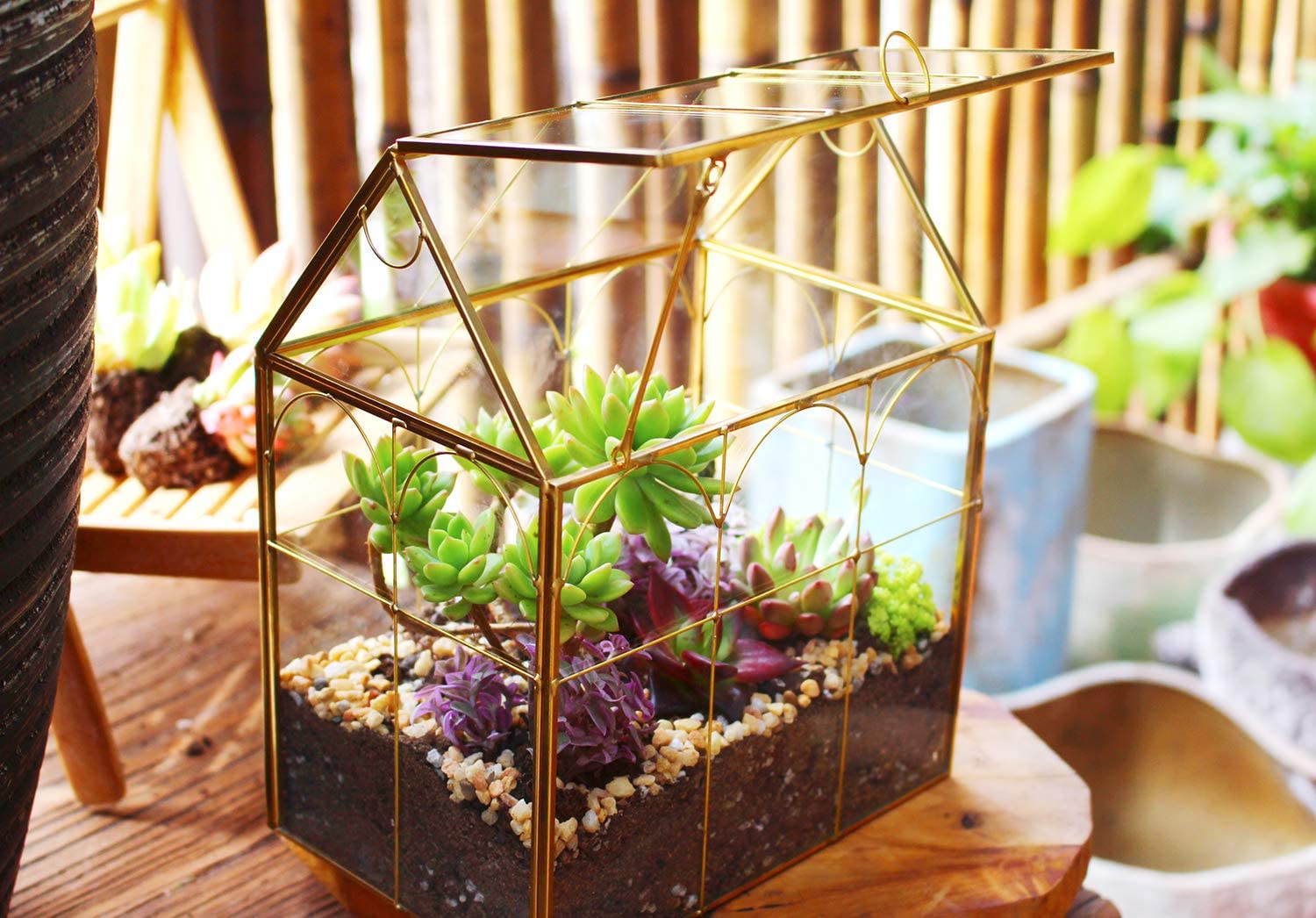 ELEGANTLIFE Szklana geometryczna roślina, terrarium, sukulenty i doniczka powietrzna do domu, ogrodu, biura, dekoracja (złoty dom)