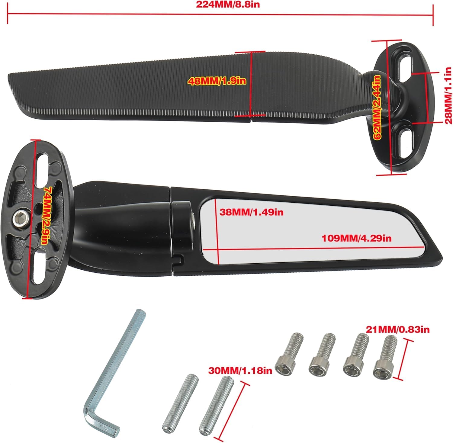 Rétroviseurs moto, 2 pièces,rétroviseurs d'extrémité de guidon pivotants à 360°, rétroviseurs pour cyclomoteurs et scooters, compatibles avec la plupart des motos (noir) | Rétroviseur latéral pour cyclomoteur, scooter, compatible avec la plupart des motos
