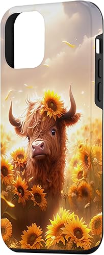 Miniatura 2 de Funda para iPhone 12 mini con diseño de vaca escocesa de las tierras altas y girasoles