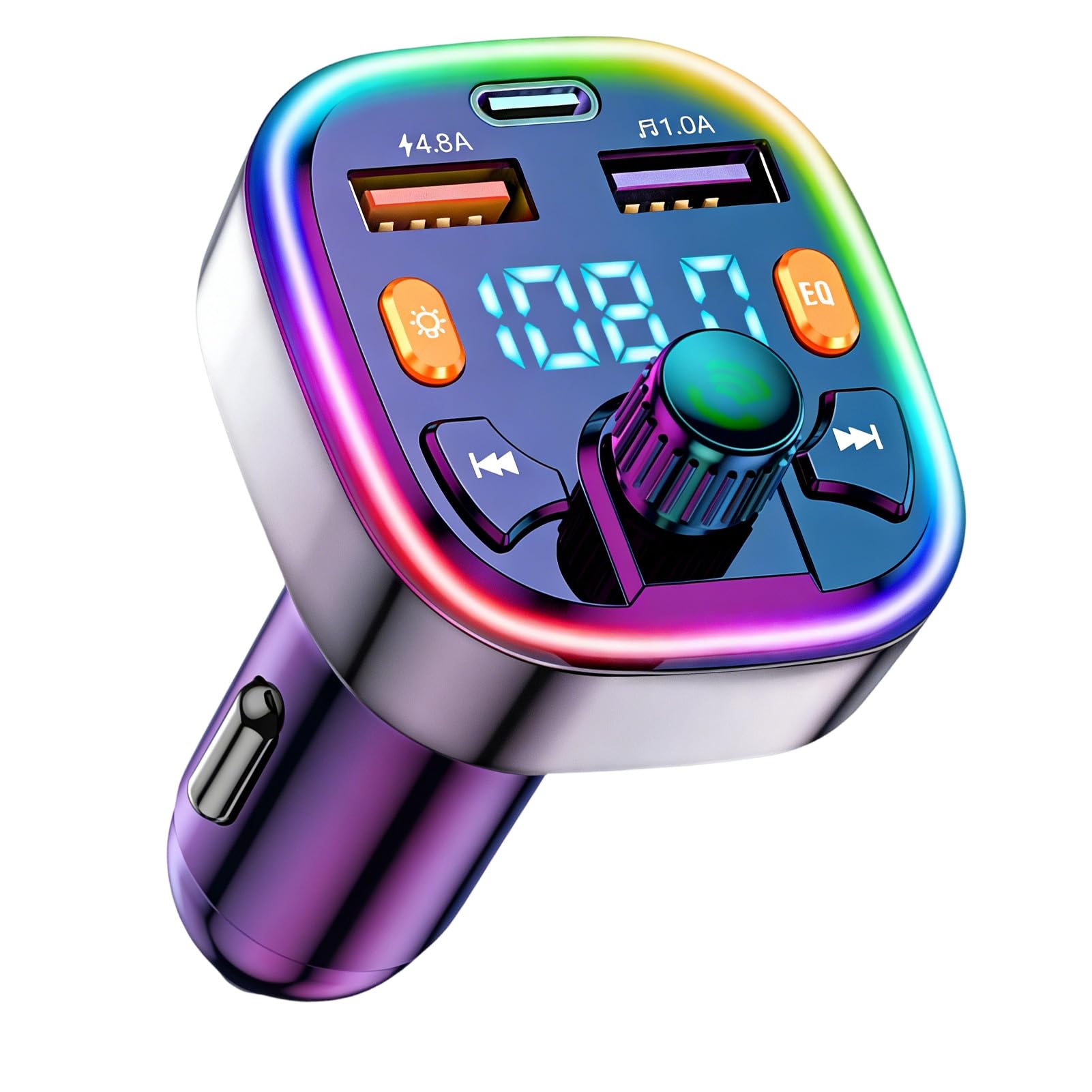 Bluetooth Car Adapter, Q5 FM Wireless Bluetooth Transmitter, PD20W Fast Charger, Dual USB Ports (4.8A & 1A), Hands-Free Calling, USB Flash Drive, for Phone & Android[Light Switch]