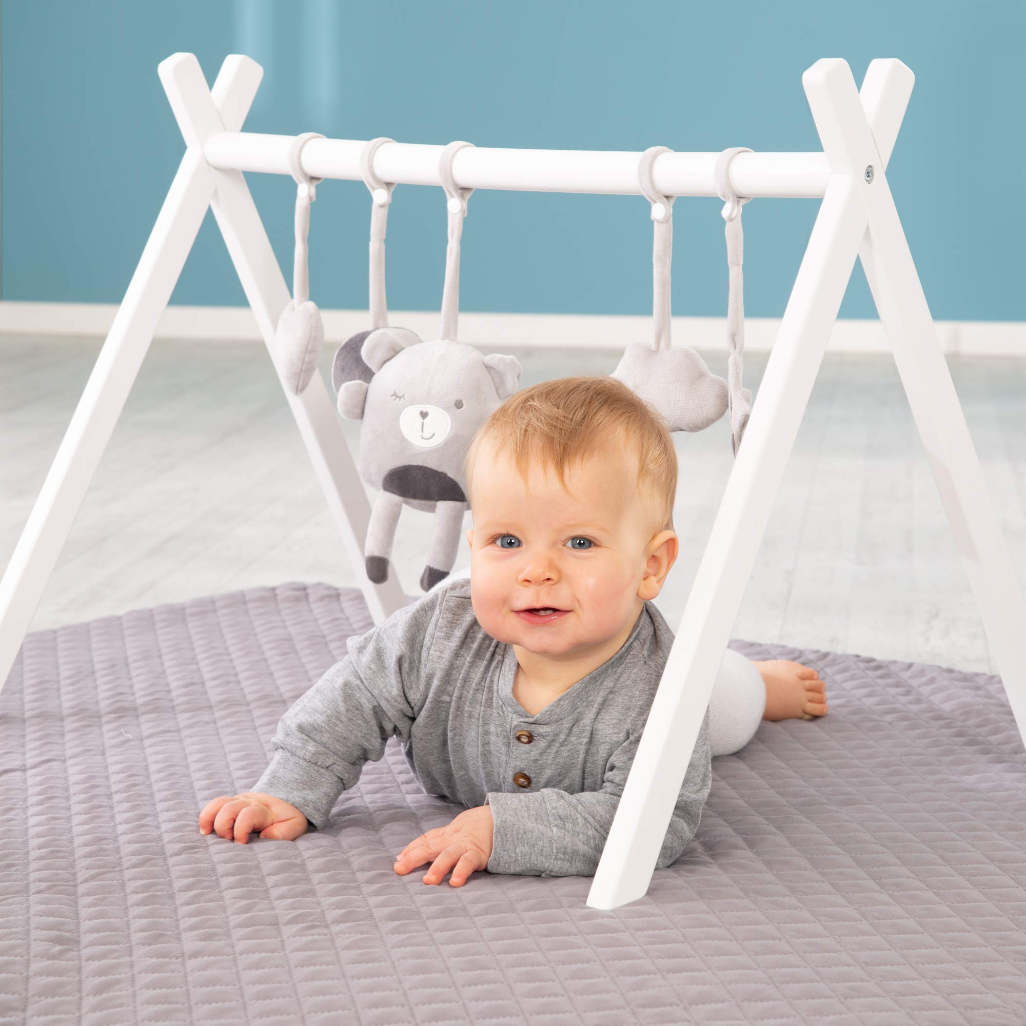 roba Lot de 5 Jouets Sensoriels à Suspendre "Lil Cuties" pour Portique Bébé Poussette ou Arche de jeux - Gris