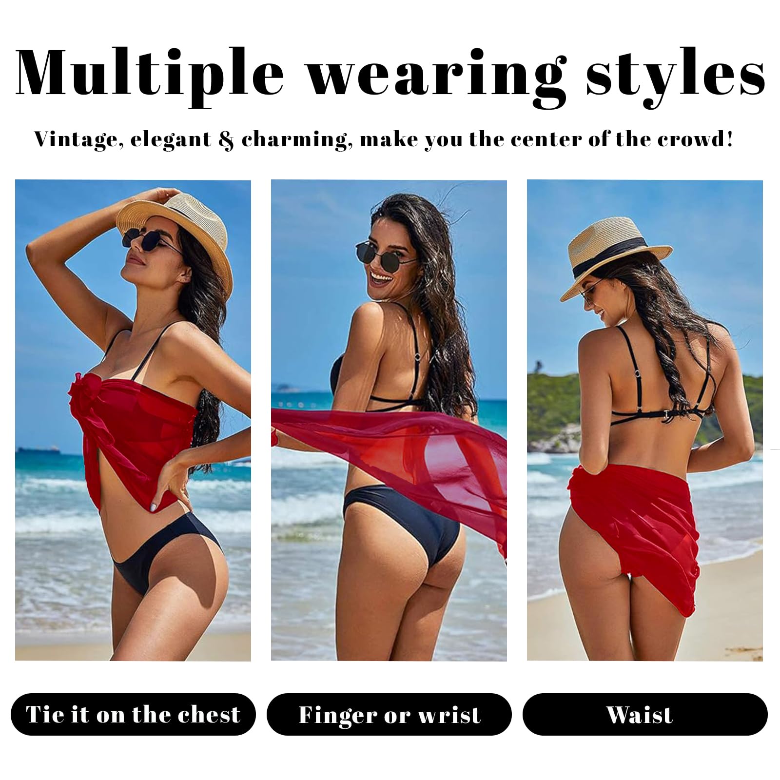 ACTOYS Sarong damska krótka spódnica plażowa, chusta do przewijania, plażowa, krótka, przewiewna spódnica na plażę, do bikini, 140 x 48 cm