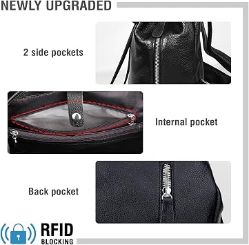 BOYATU Leather Backpack Purse for Women Fashion Design Ladies Shoulder Bag | Full-Grain Leather | Work Commuter & City Travel | Fashion RFID Pocket Bag | Compact Everyday Essentials (Black)