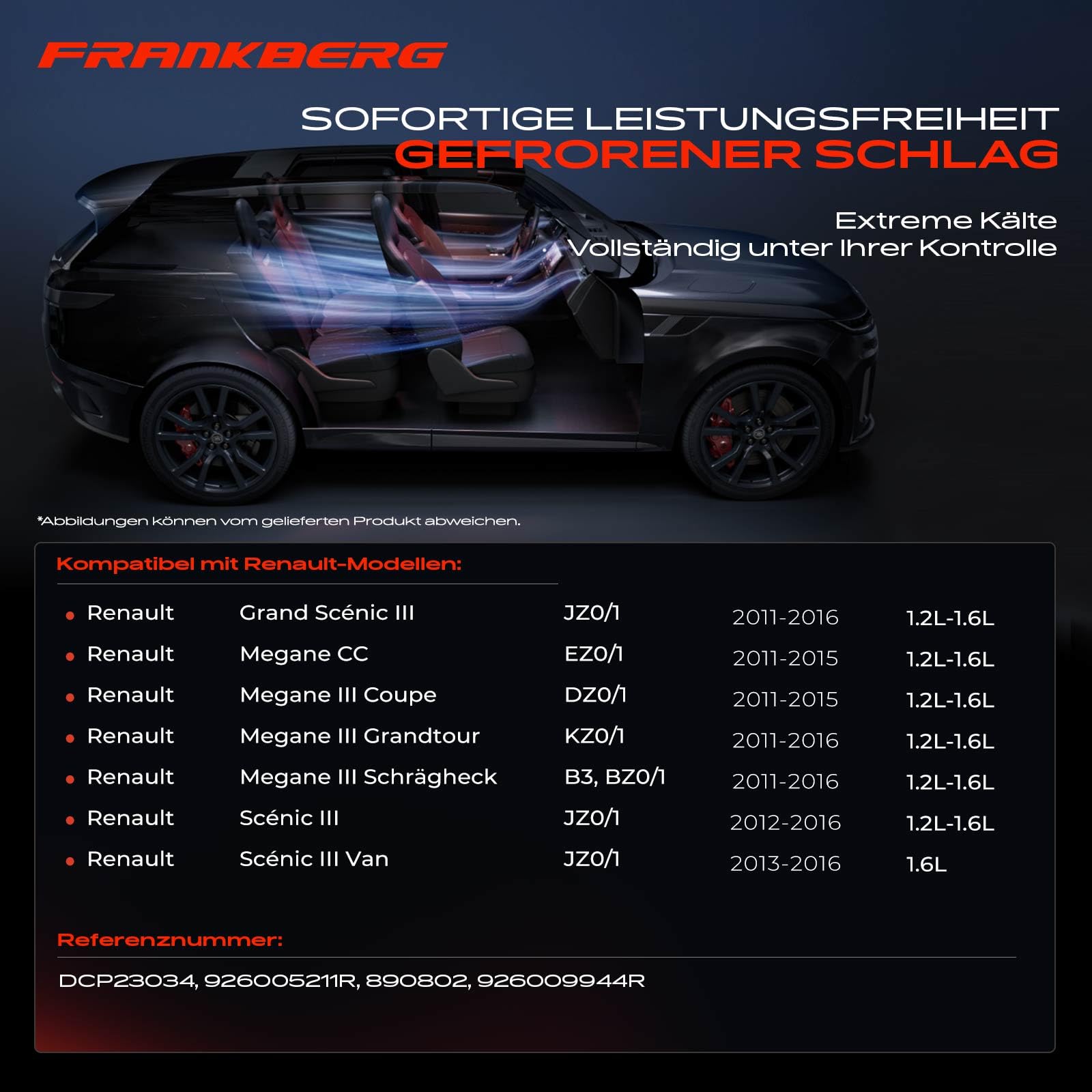 Frankberg Klimaanlagen Kompressor mit Kupplung Kompatibel mit M.e.g.a.n.e III Coupe DZ0/1 B3/BZ0/1 KZ0/1 M.e.g.a.n.e CC EZ0/1 (Grand) Scénic III JZ0/1 Replace# 926009944R, Öl vorbereift