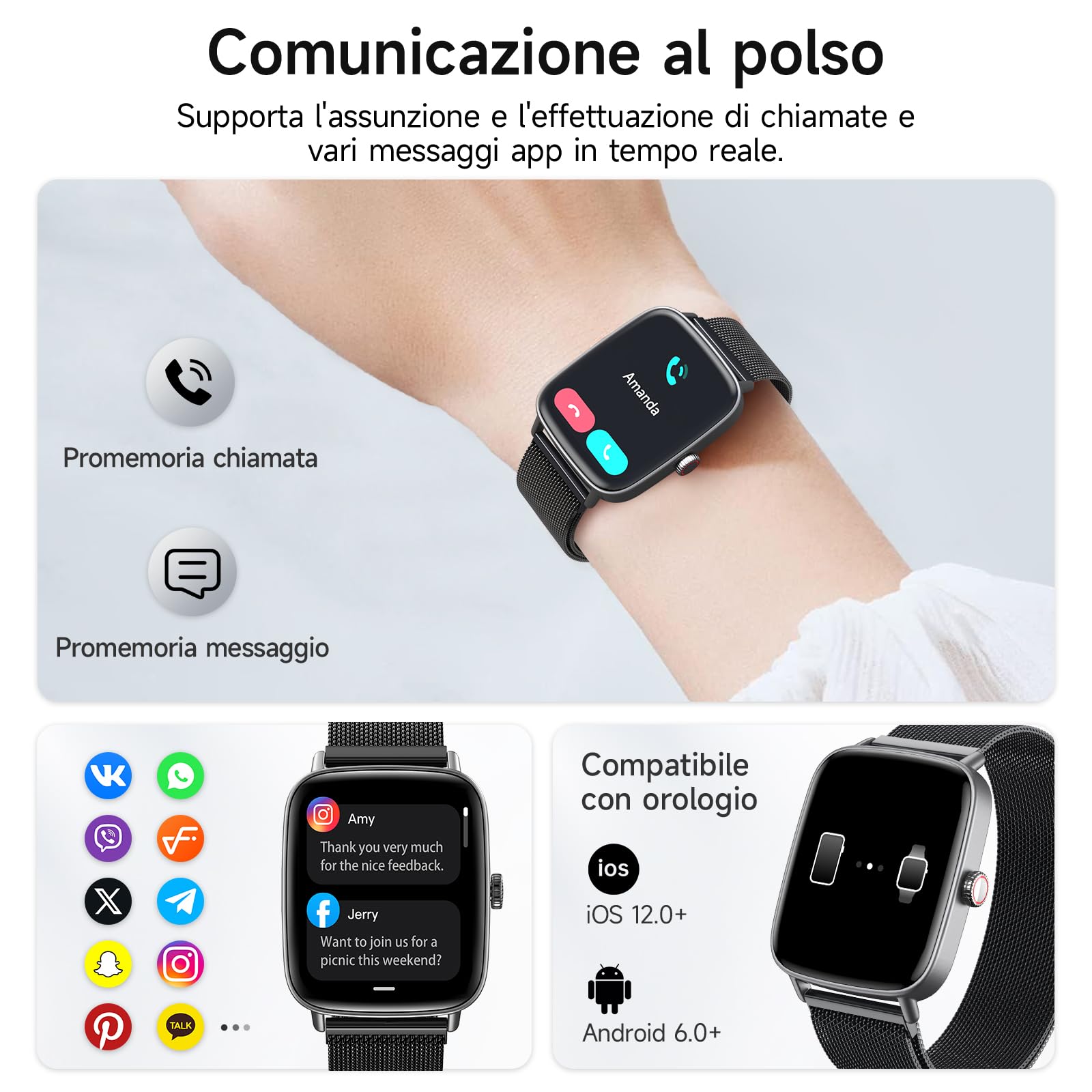 Smartwatch Donna Uomo,1.85" HD Smart Watch Chiamate e Whatsapp,Orologio Fitness Sportivo Cardiofrequenzimetro/SpO2/Sonno/Contapassi,Fitness Tracker 110+ Modalità Sport Impermeabile per Android iOS