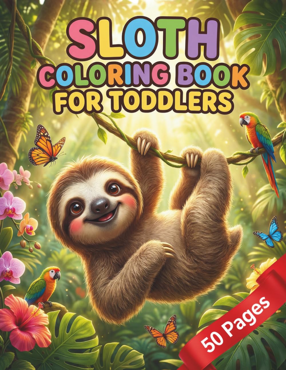 Sloth Coloring Book for Toddlers: Adorable Easy Jungle Scenes with Lazy Sloths for Preschoolers Ages 2-5 to Build Fine Motor Skills and Creativity