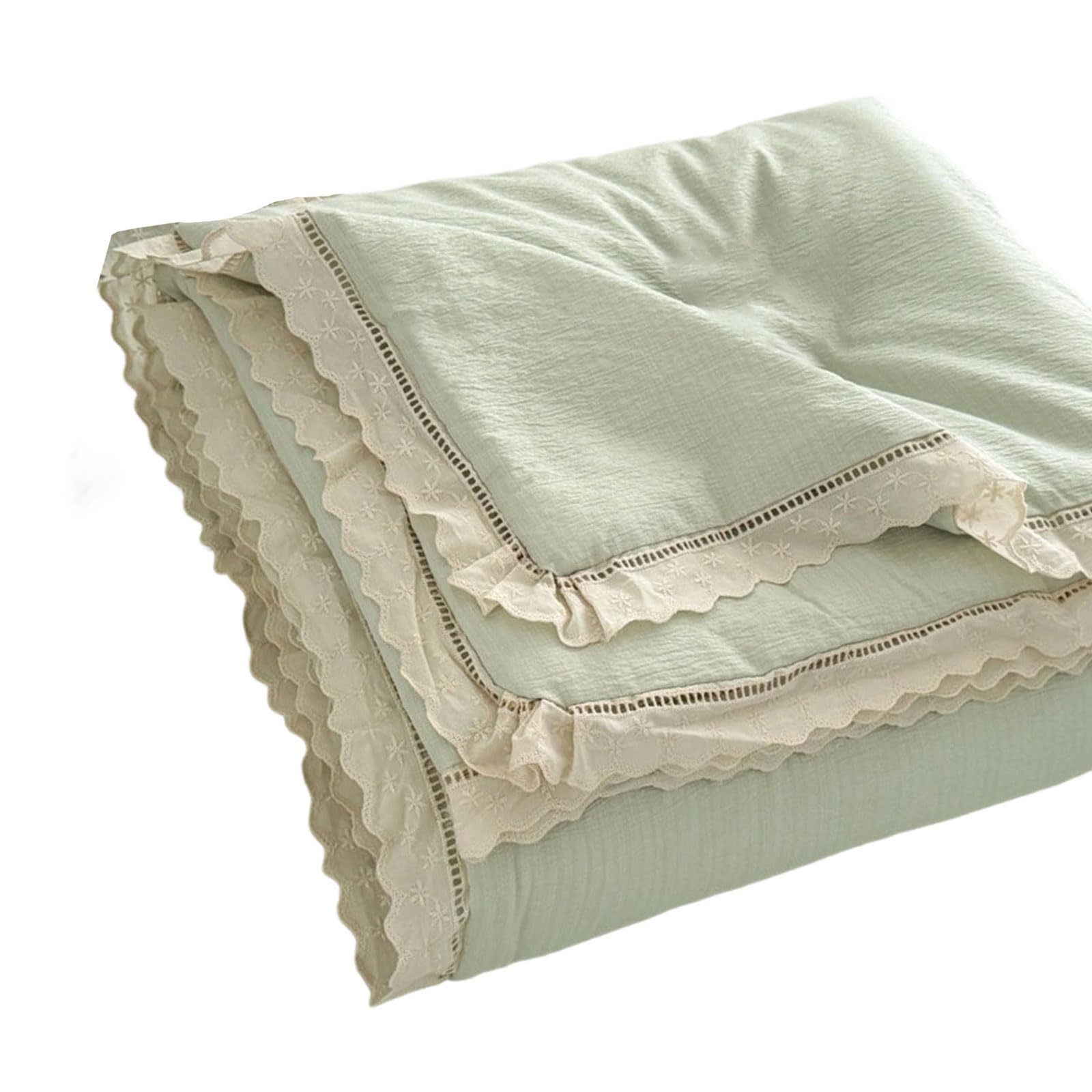 Kaeltsyn Lace Trim Bedding Quilt Gentle on Skin Wicking Machine Washable Cooling Comforter Throw Blanket Gift Bubble Gauze Blanket