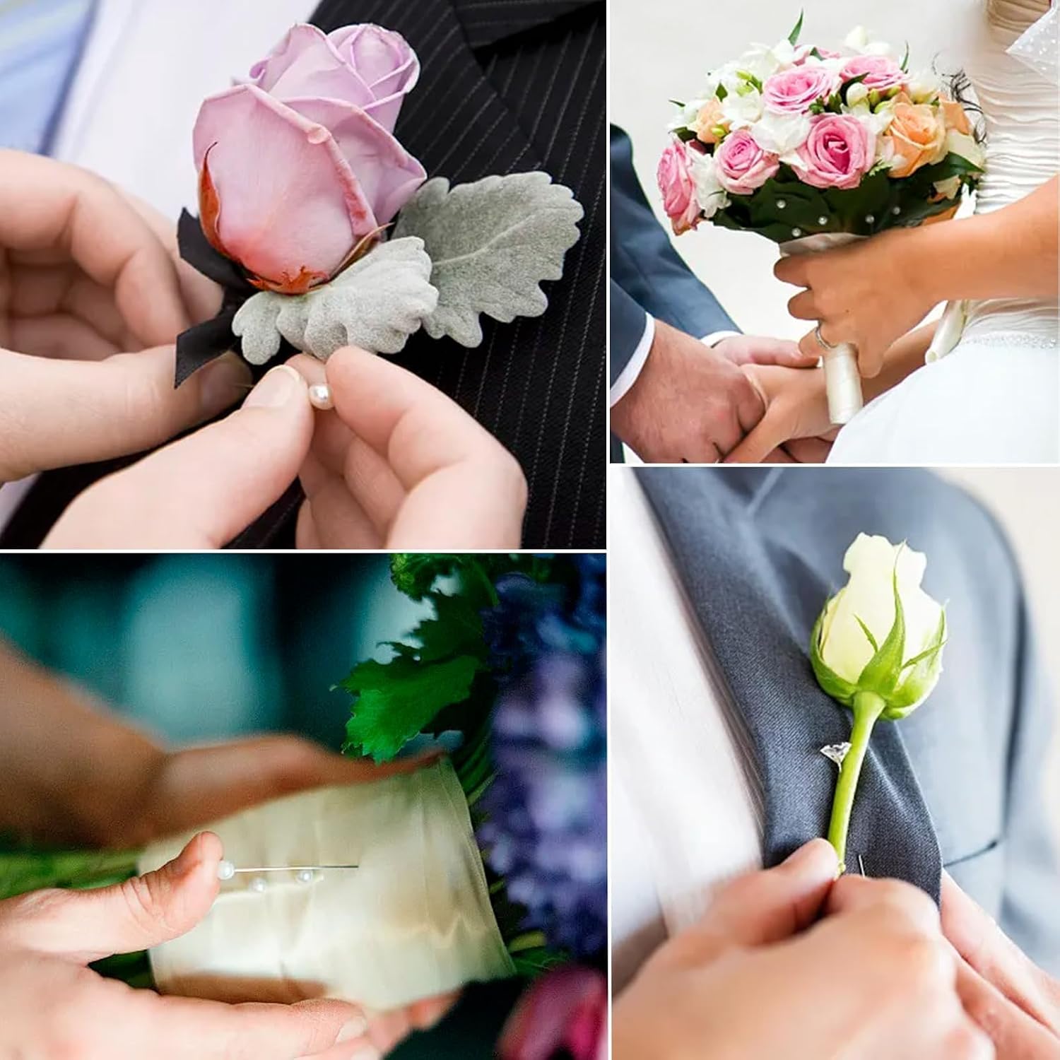 300 PCS Floral Pins for Bouquet 3 Styles Pearl Diamond Boutonniere Pins Craft Wedding Corsage Accessories with 1 Box for Dressmaking Sewing Jewelry Flower Decoration