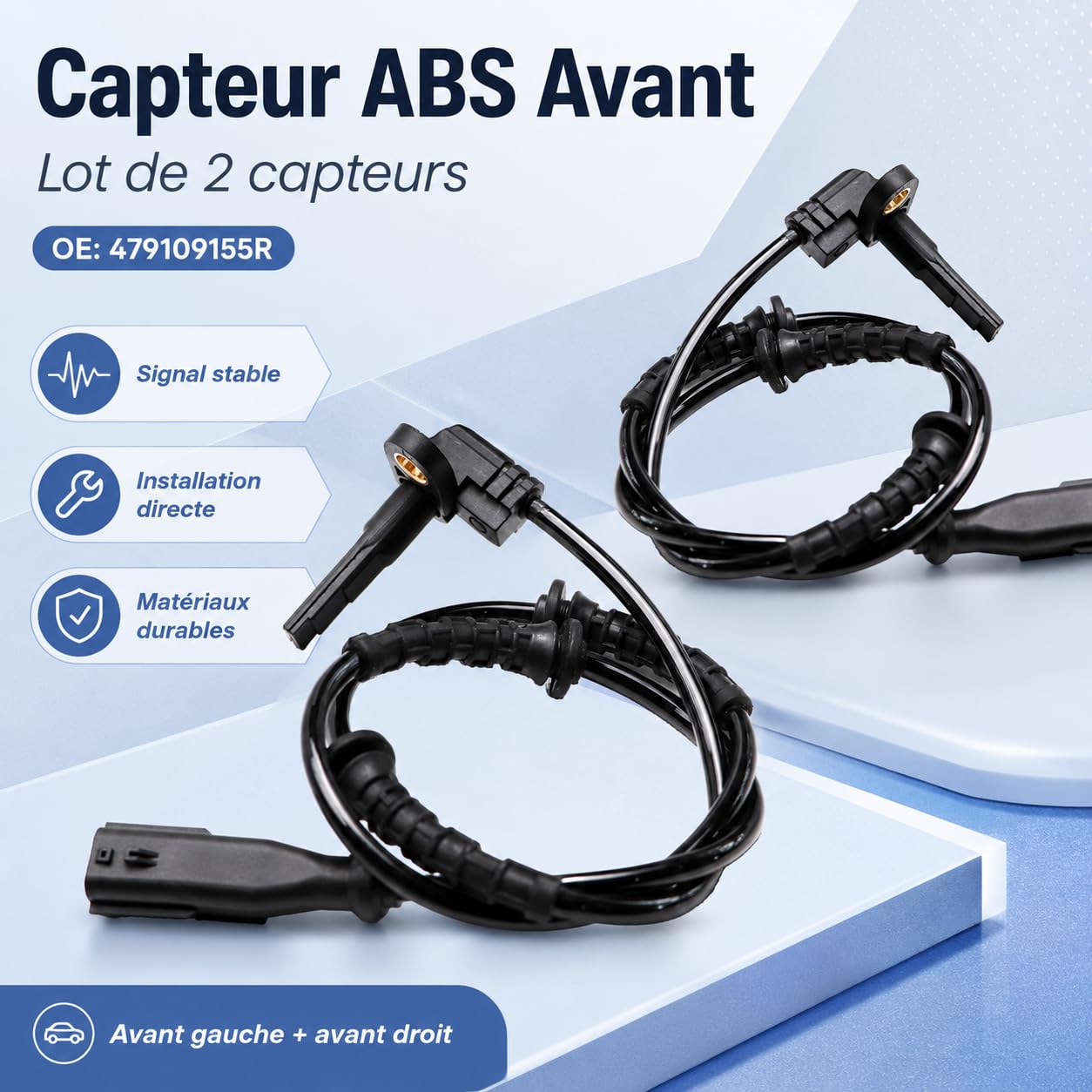 2x Capteurs ABS Avant Gauche Avant Droit 479109155R Compatible avec Renault Megane III Grand Scénic III Scénic III Fluence Compatible avec Dacia Duster Capteur de Vitesse de Roue 2 Broches