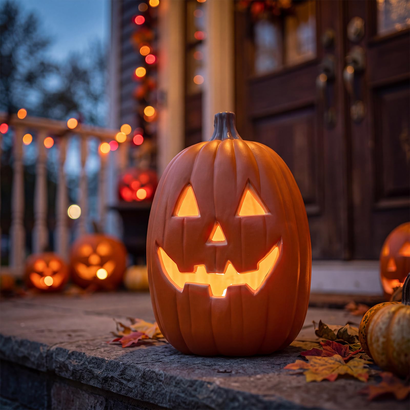 Huquary Lanterna a forma di zucca di Halloween, 40,6 cm, in plastica, con illuminazione a forma di zucca con LED spettrale, decorazione per Halloween, Ringraziamento, autunno, da tavolo, comodino