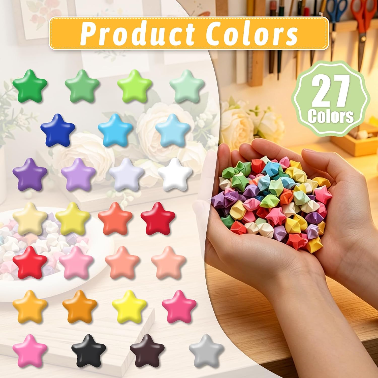 Bupete Star Origami Paper Assortment Color Star Paper Strips Double Sided Origami Stars Papers Strips Solid Color Paper Stars Lucky Star Decoration Papers Stars Strips Diy Hand Art Crafts