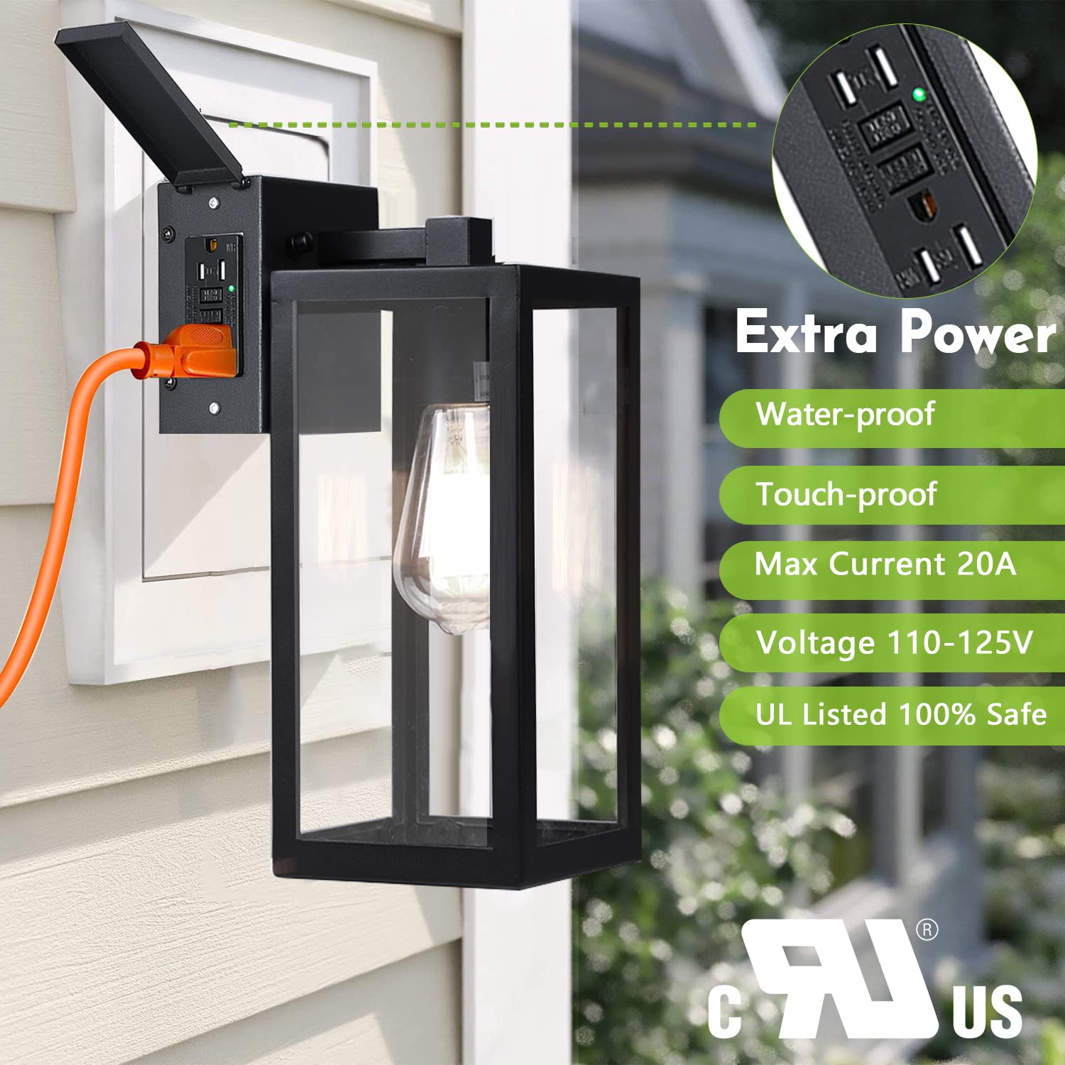 Outdoor Electrical Fixtures 14 In. Rectangular LED Lantern, Black